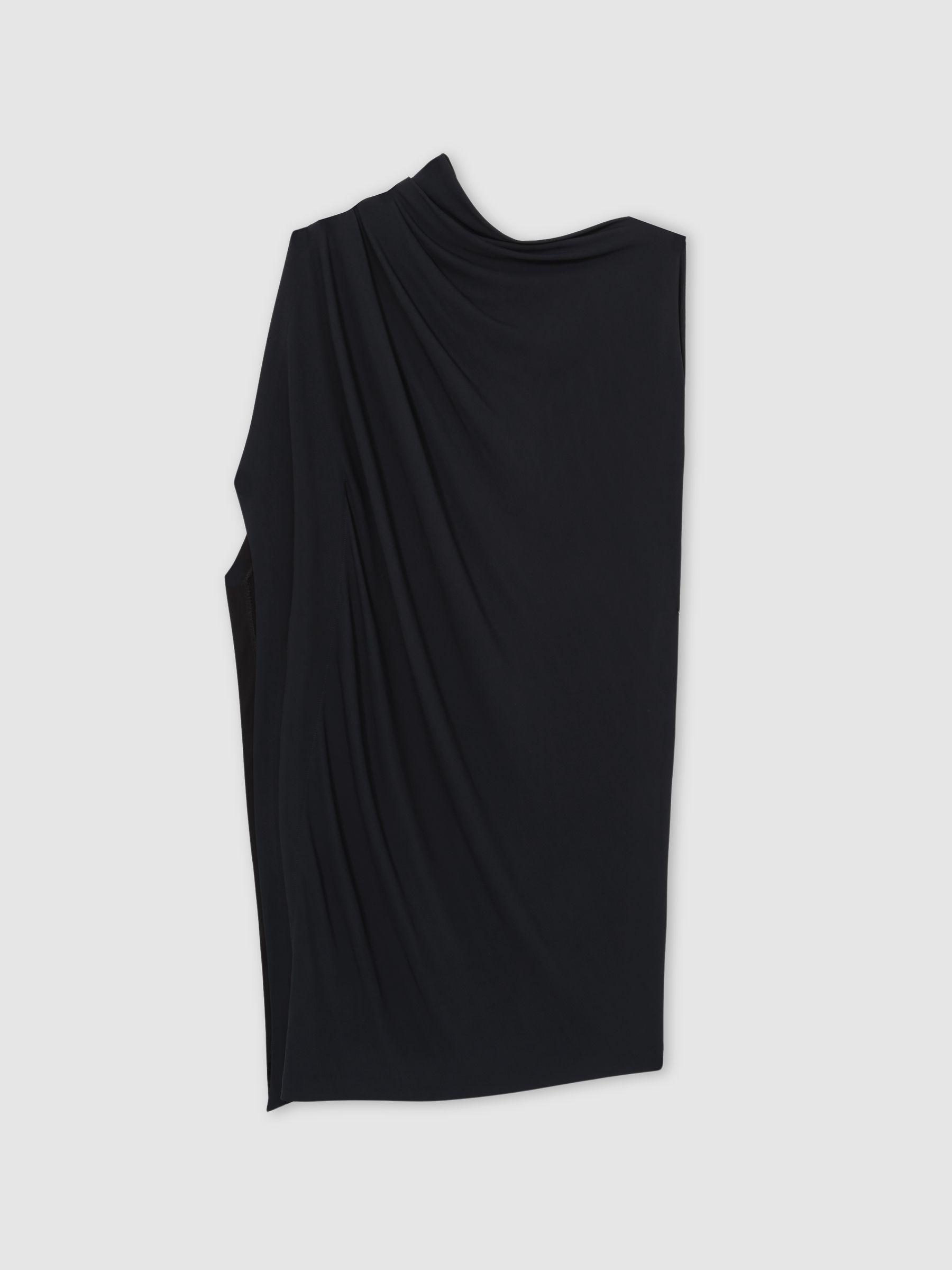Asymmetric Draped Jersey Dress in Navy/Black Product Image