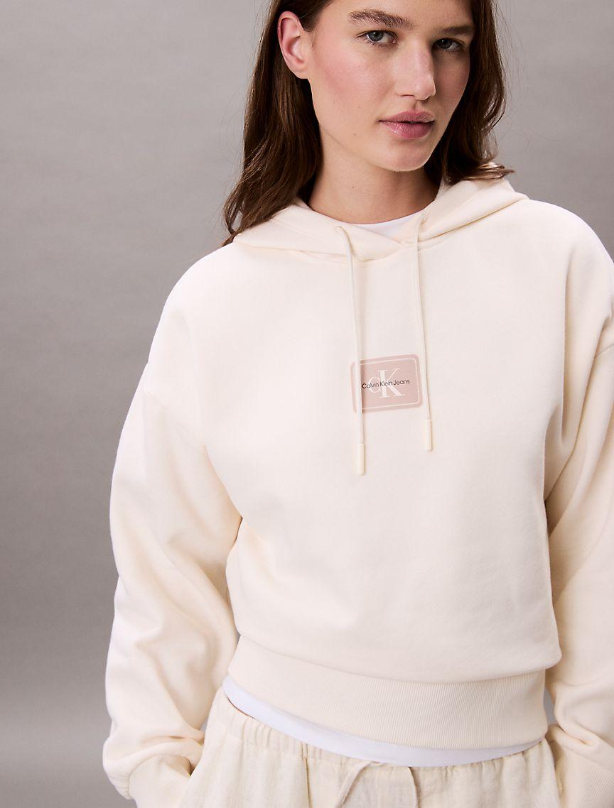 Fleece Logo Patch Cropped Hoodie Product Image