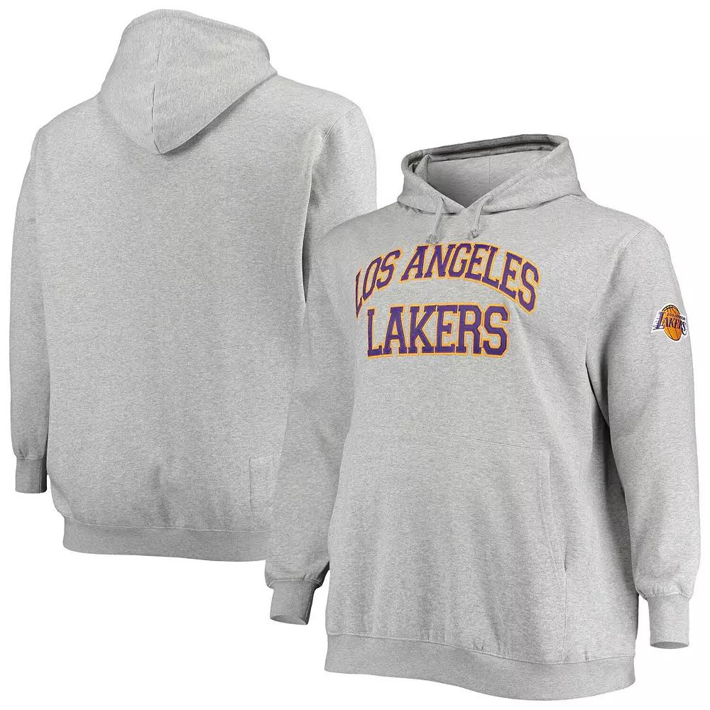 Men's Mitchell & Ness Heathered Gray Los Angeles Lakers Hardwood Classics Big & Tall Throwback Pullover Hoodie,  Product Image