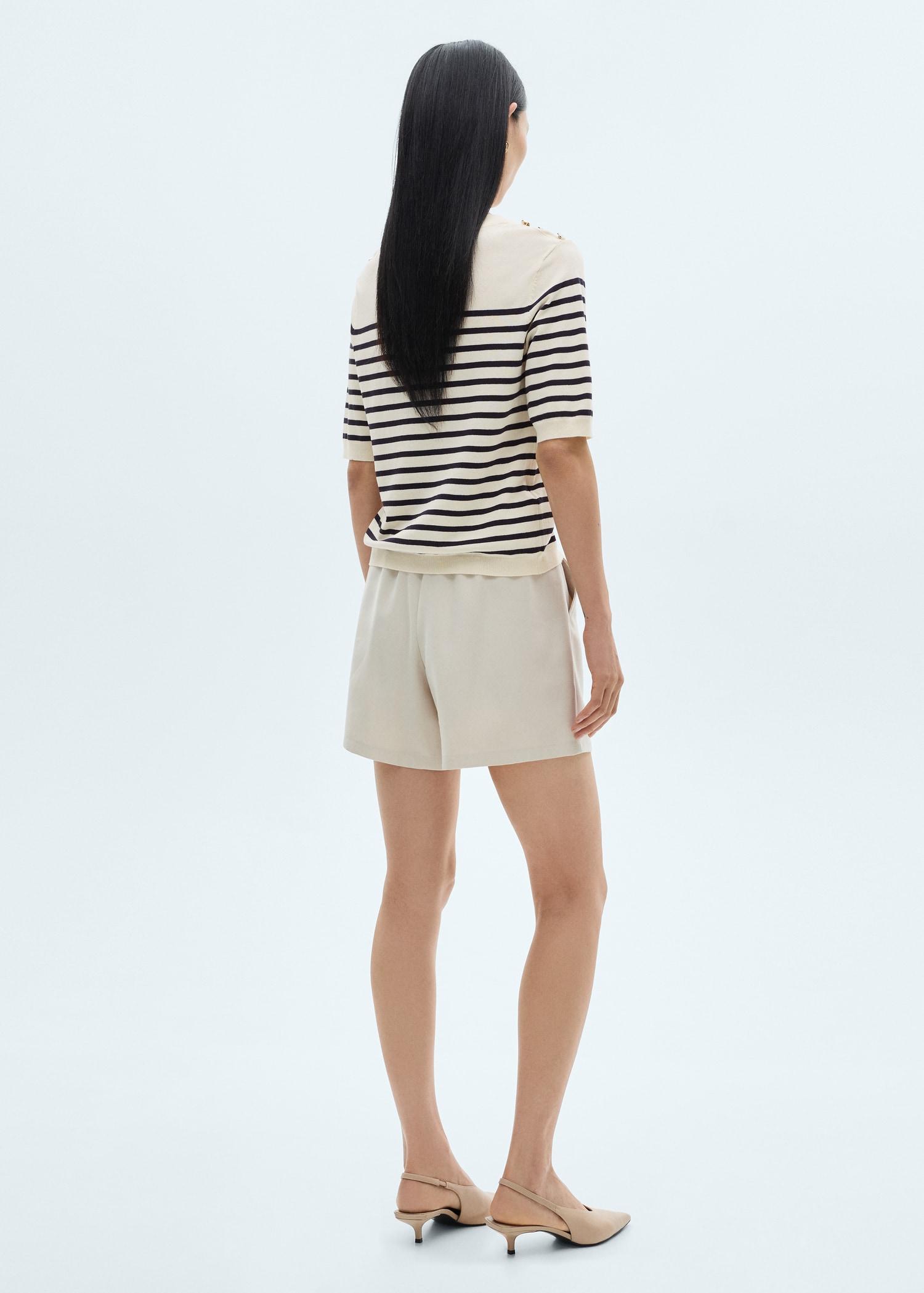 Buttoned striped T-shirt - Women | MANGO USA Product Image