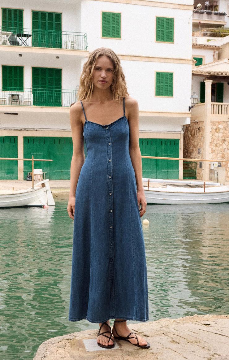 ANGEL EYES DENIM MIDI DRESS Product Image