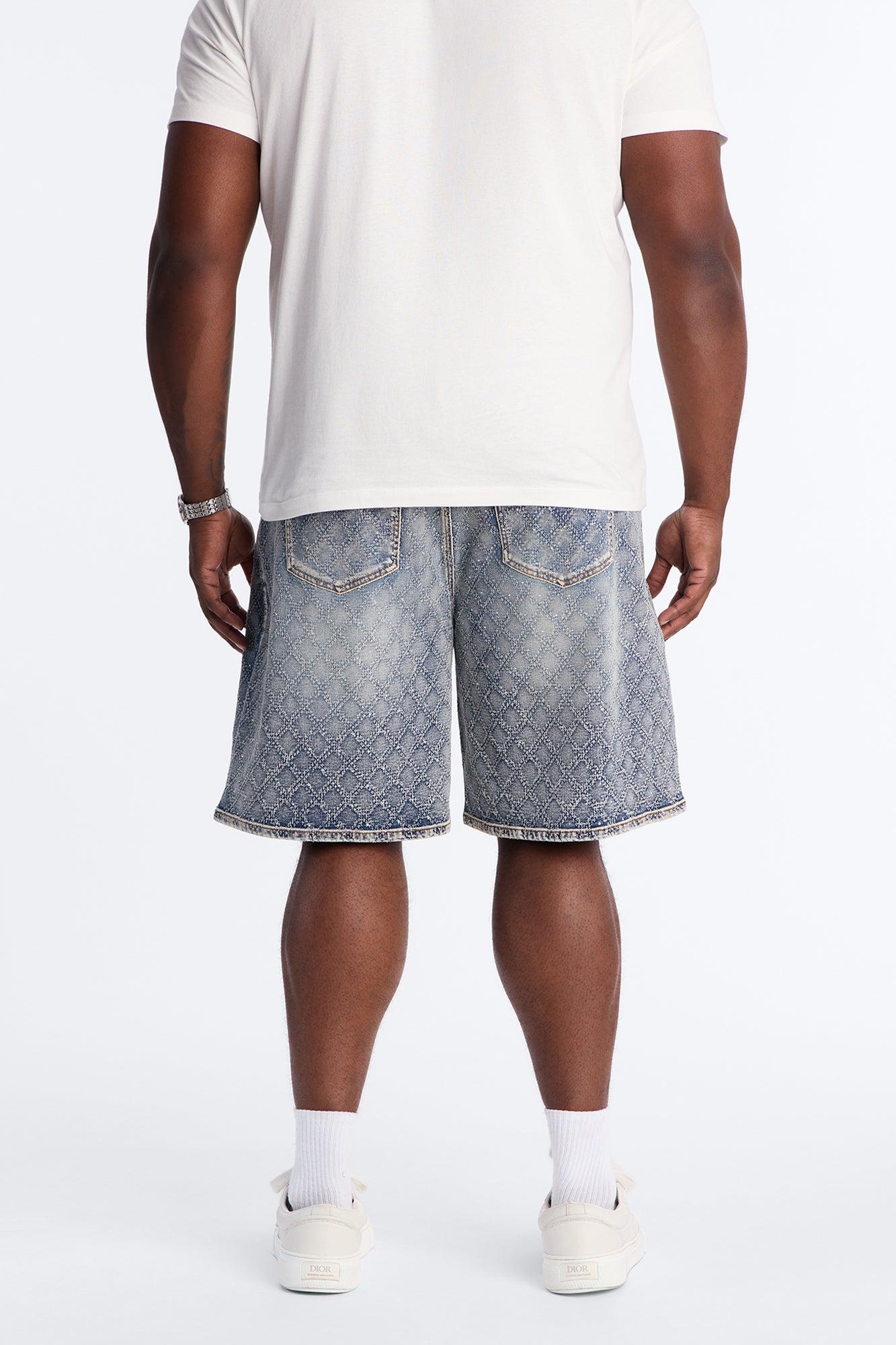 I Be Jeweled Relaxed Denim Short - Light Blue Wash Male Product Image