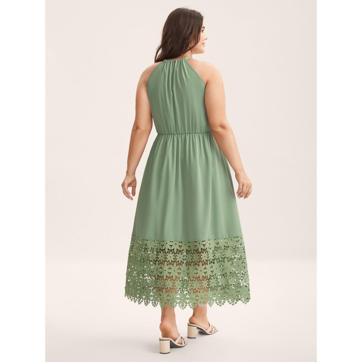 Plus Size Lace Cut-Out Stretchy Waist Midi Dress Greenbean Women Non Sleeveless Curvy BloomChic 12/L Product Image