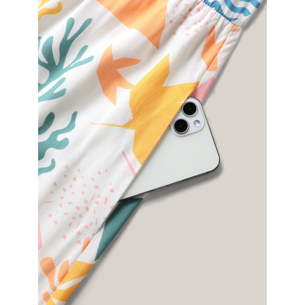 Plus Size All About Sea Stretchy Waist Midi Dress Multicolor Women Shirt collar Sleeveless Curvy BloomChic 26/4X Product Image