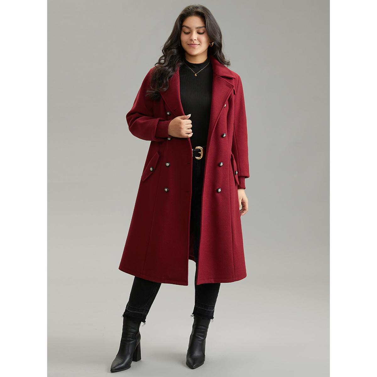Plus Size Plain Lapel Collar Double Breasted Coat Women Scarlet Casual Lined Ladies Dailywear Winter Coats BloomChic 30/6X Product Image