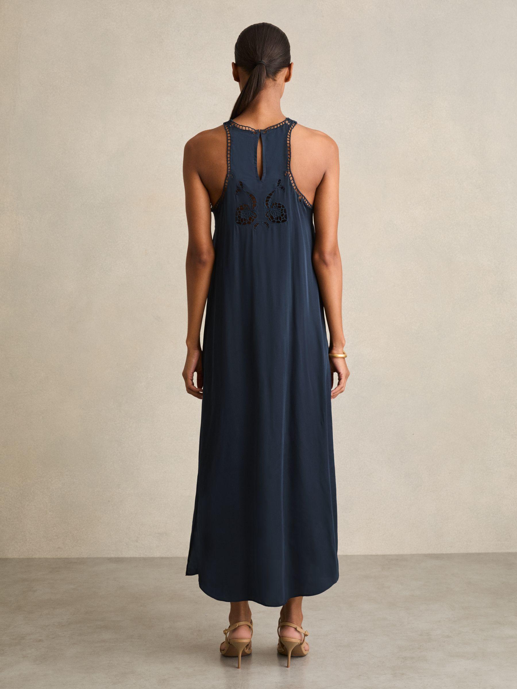 Satin Cut-Out Slip Dress in Navy Product Image