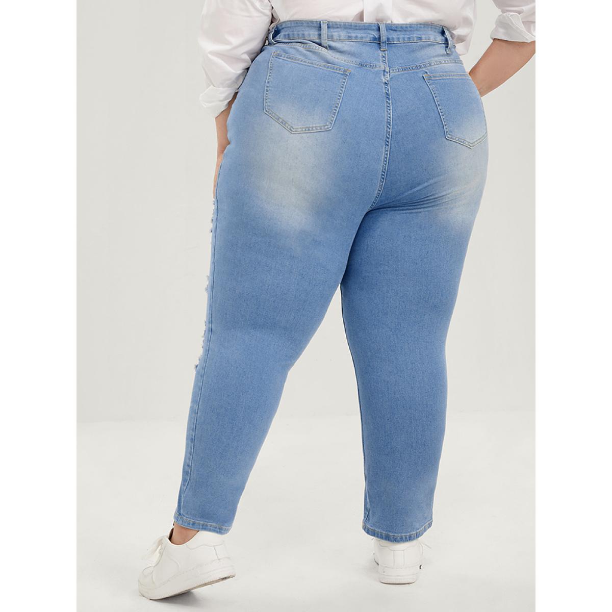 Plus Size Skinny Very Stretchy High Rise Light Wash Sculpt Waist Jeans Women LightBlue Casual Plain Plain High stretch Pocket Jeans BloomChic 28/5X Product Image