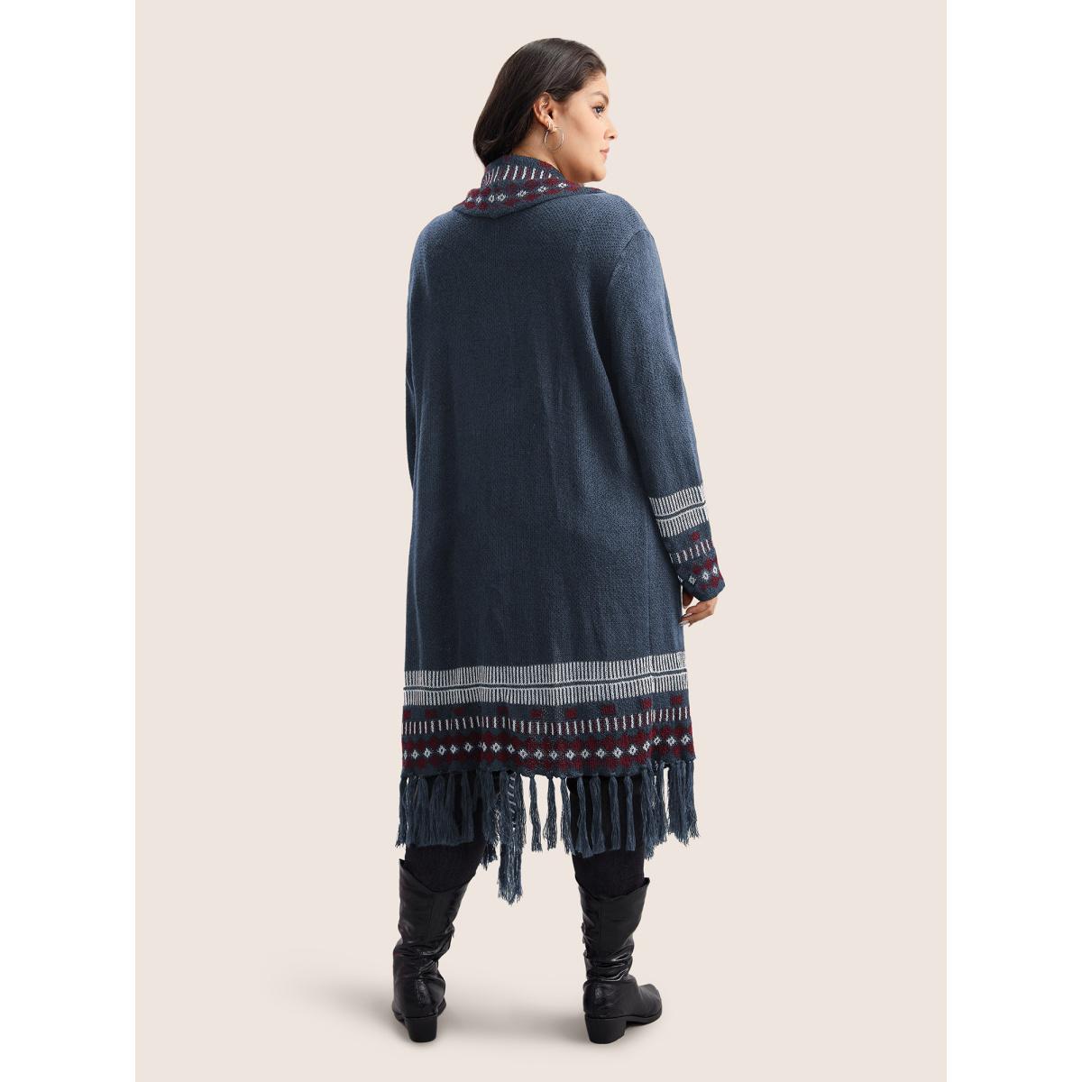 Plus Size Bandana Print Fringe Trim Maxi Cardigan Stone Women Casual Long Sleeve Everyday Cardigans BloomChic 26/4X Product Image