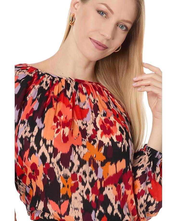 Ruffle Cuff Embroidered Crew Neck Top Product Image