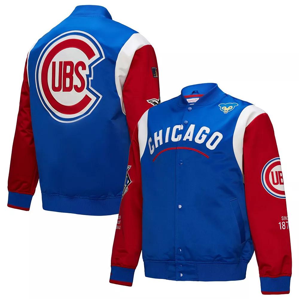 Men's Mitchell & Ness Royal/Red Chicago Cubs Cooperstown Collection Team Origins Satin Full-Snap Jacket,  Product Image