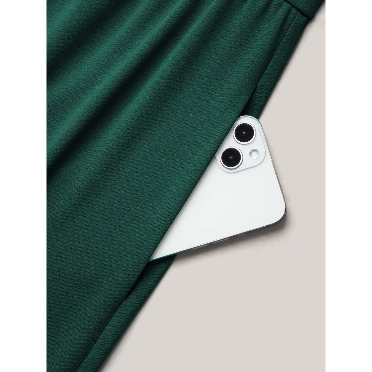 Plus Size DarkGreen Flutter Sleeve Waist Cinched Flared Jumpsuit Women Elegant Cap Sleeve Round Neck Everyday-Elegant Loose Jumpsuits BloomChic 22-24/3X Product Image