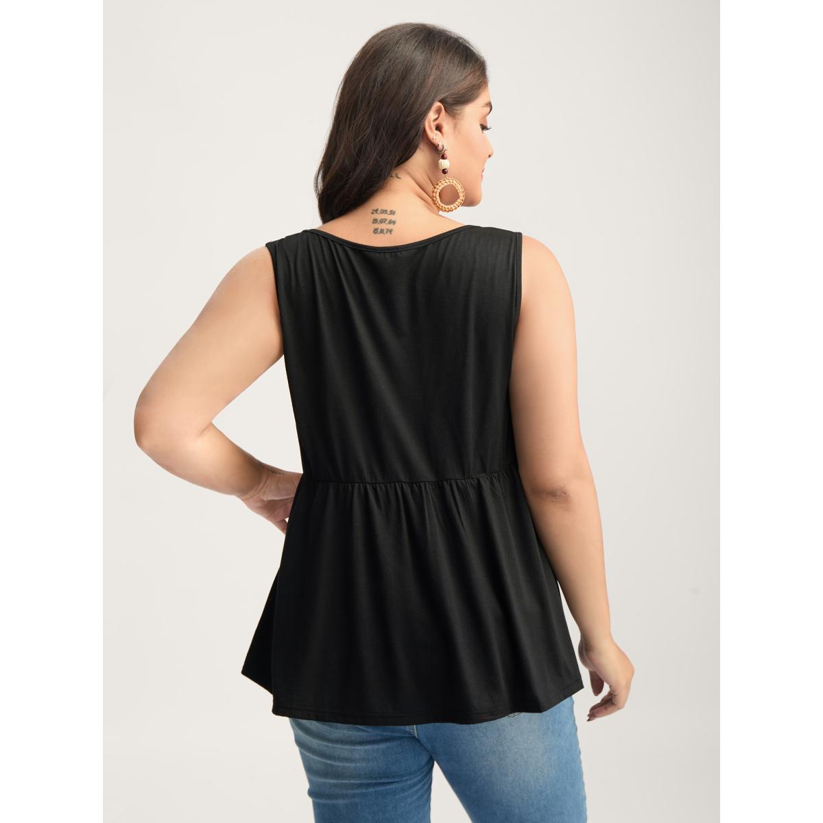 Plus Size Colorful Shirred Detail Offsleeves Tank Top Women Black Gathered Non Vacation Tank Tops Camis BloomChic 22-24/3X Product Image