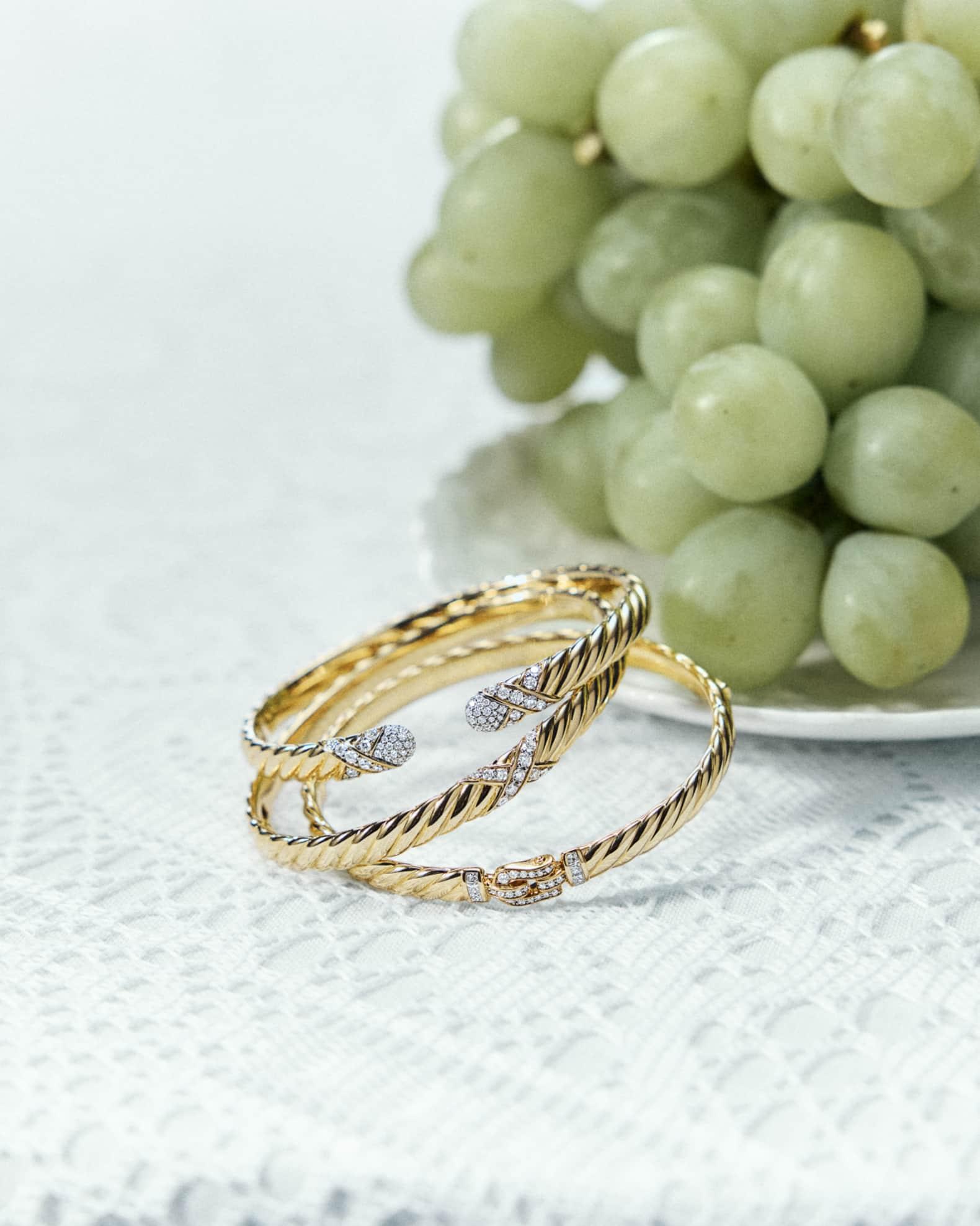 Sculpted Cable X Center Station Bracelet with Diamonds in 18K Gold, 6mm Product Image