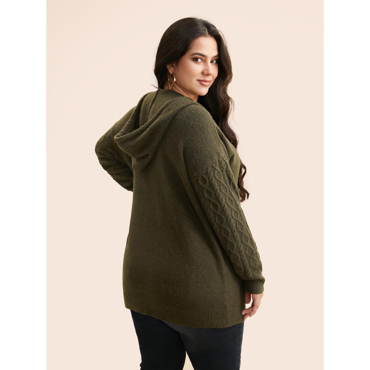 Plus Size Airy Cozy Hooded Pullover ArmyGreen Women Casual Loose Long Sleeve Hooded Everyday Pullovers BloomChic 10/M Product Image