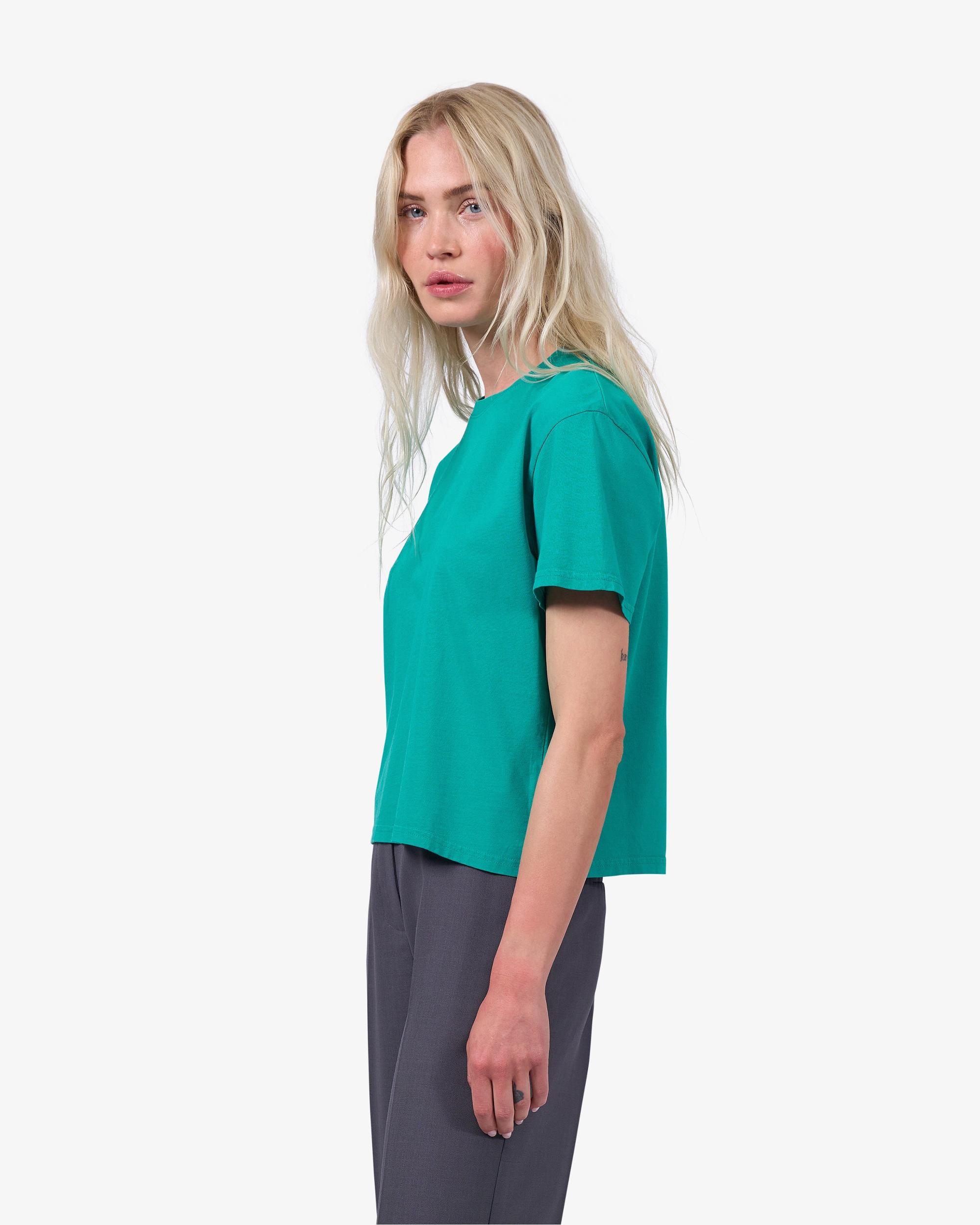 Organic Boxy Crop Tee - Petrol Blue Product Image
