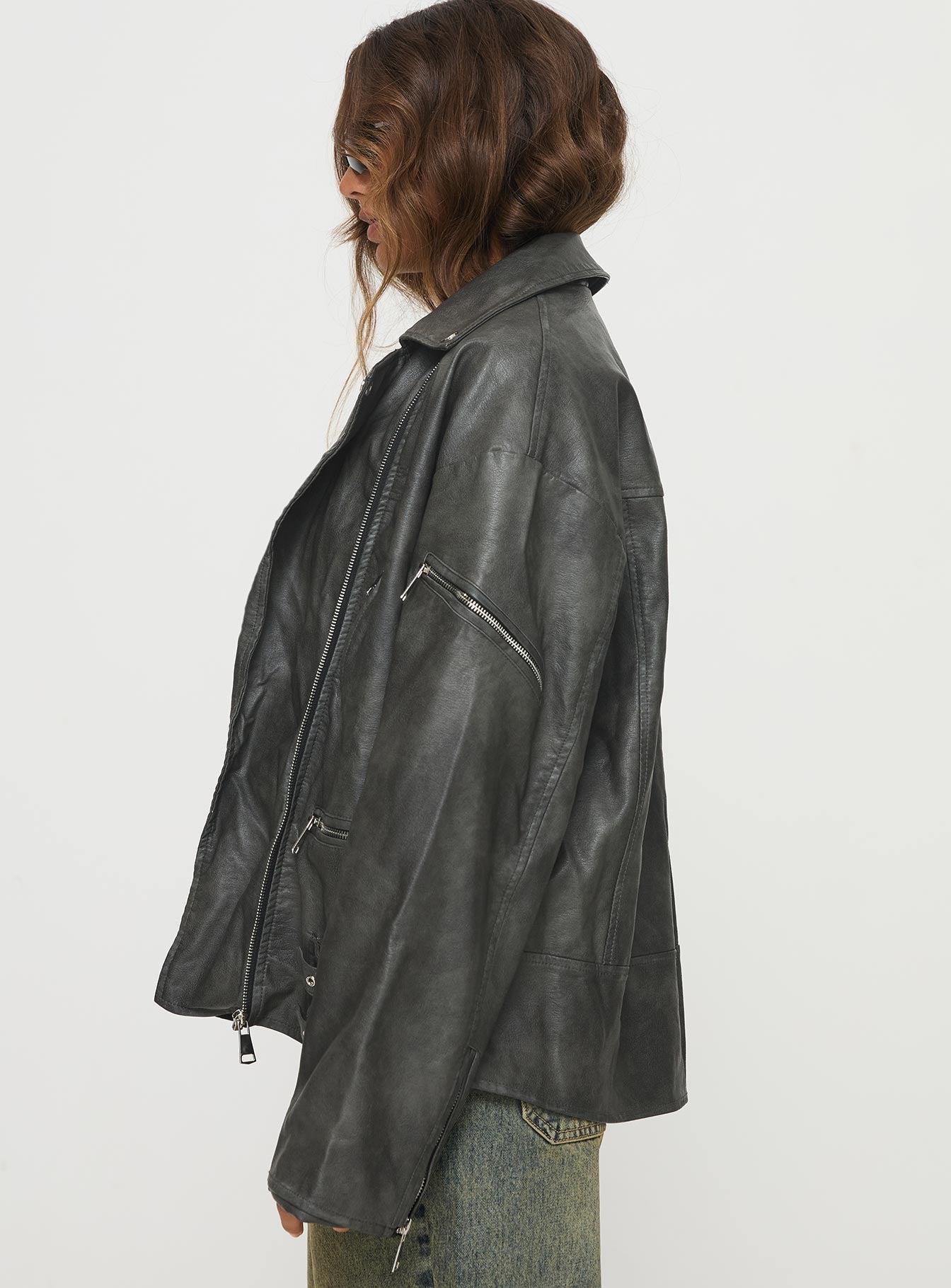 Magnets Faux Leather Jacket Washed Charcoal Product Image