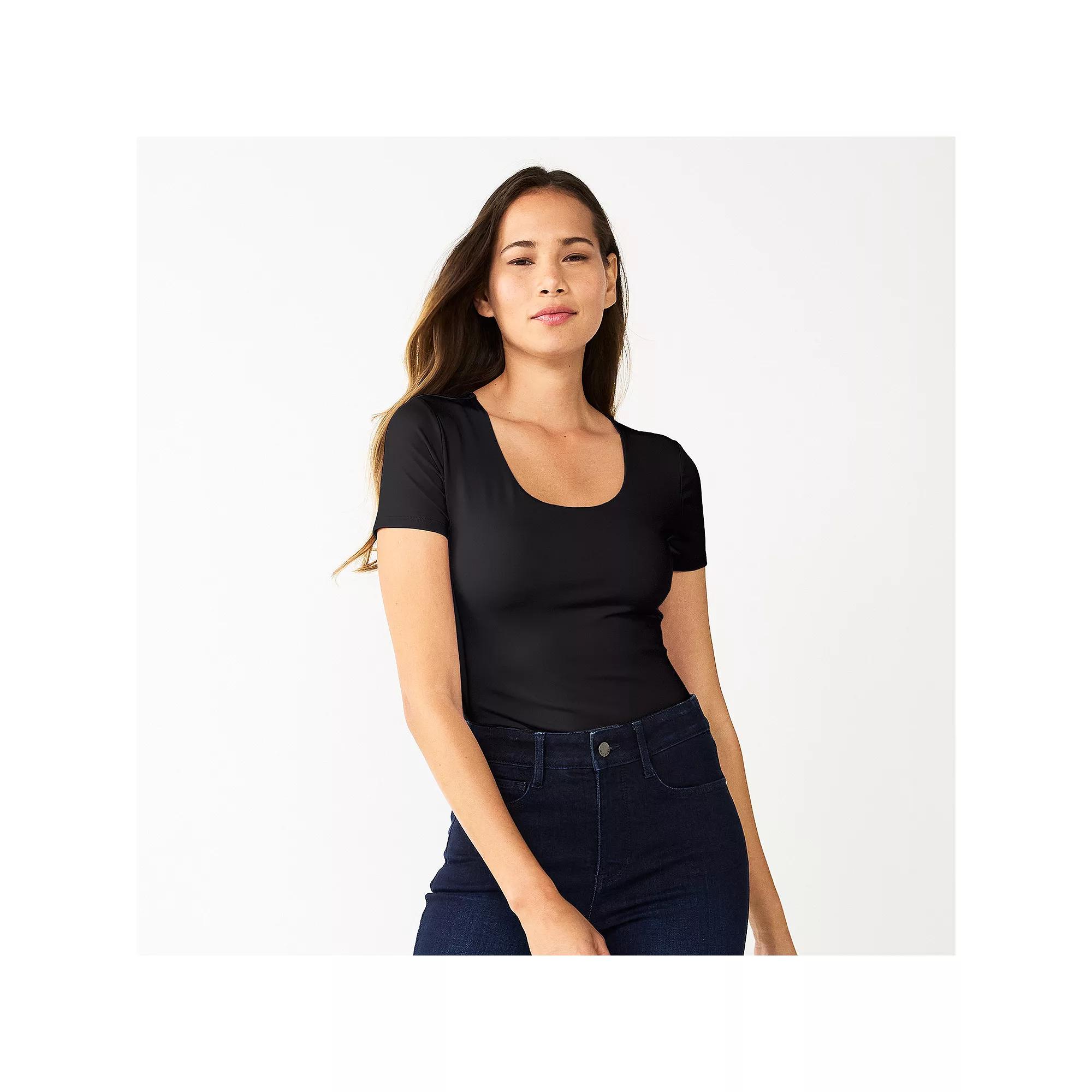 Women's Nine West Sculpt Scoopneck Bodysuit, Size: XXL, Mineral Black Product Image