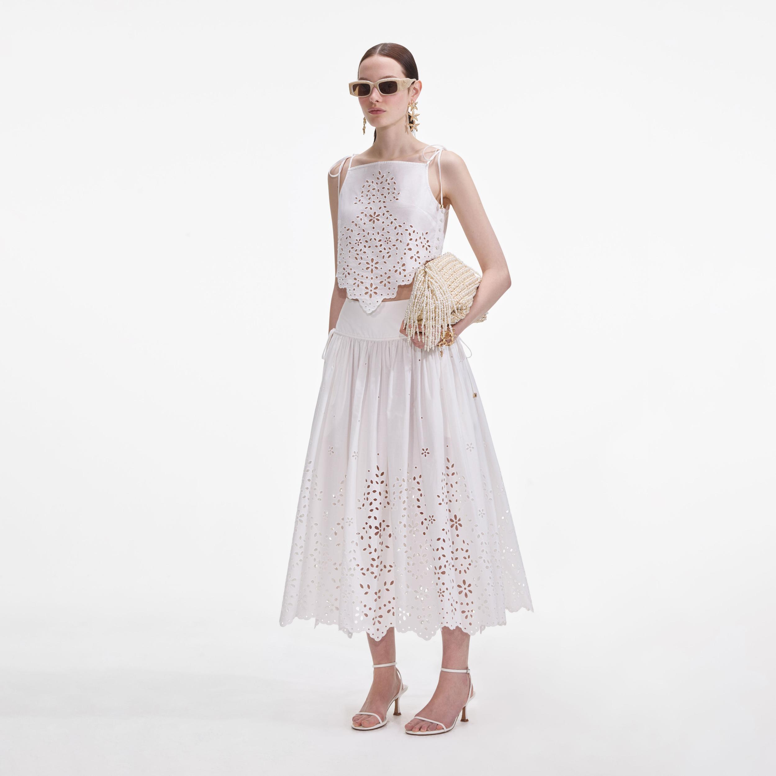 White Cotton Embroidered Top Product Image