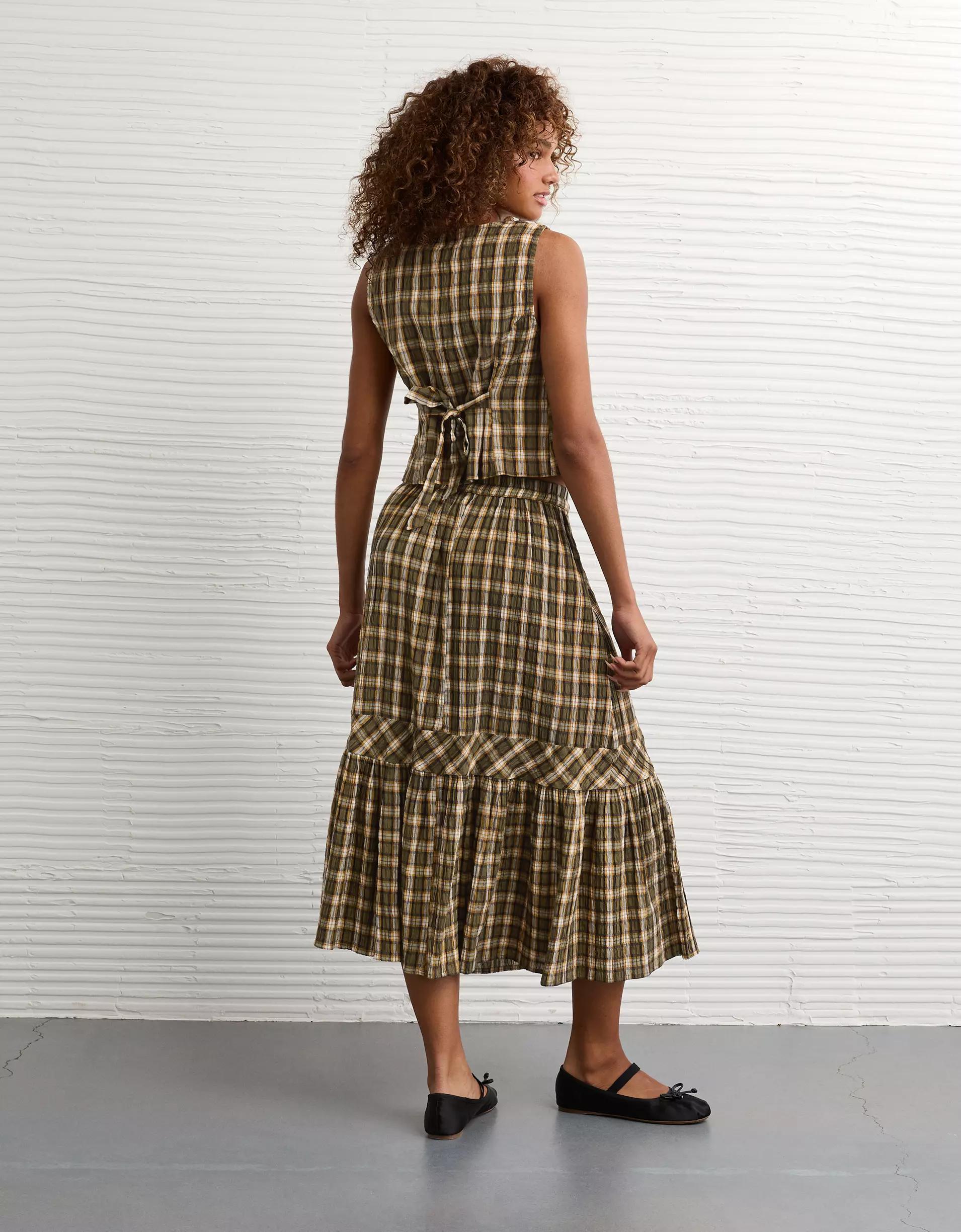 AE Plaid Maxi Skirt Product Image