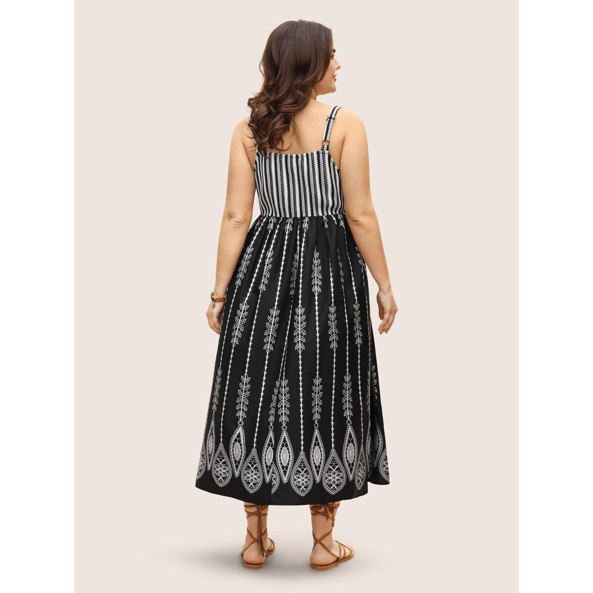 Plus Size Bandana Print Elastic Waist Gathered Midi Dress Black Women Resort Gathered V-neck Sleeveless Curvy BloomChic 14-16/1X Product Image