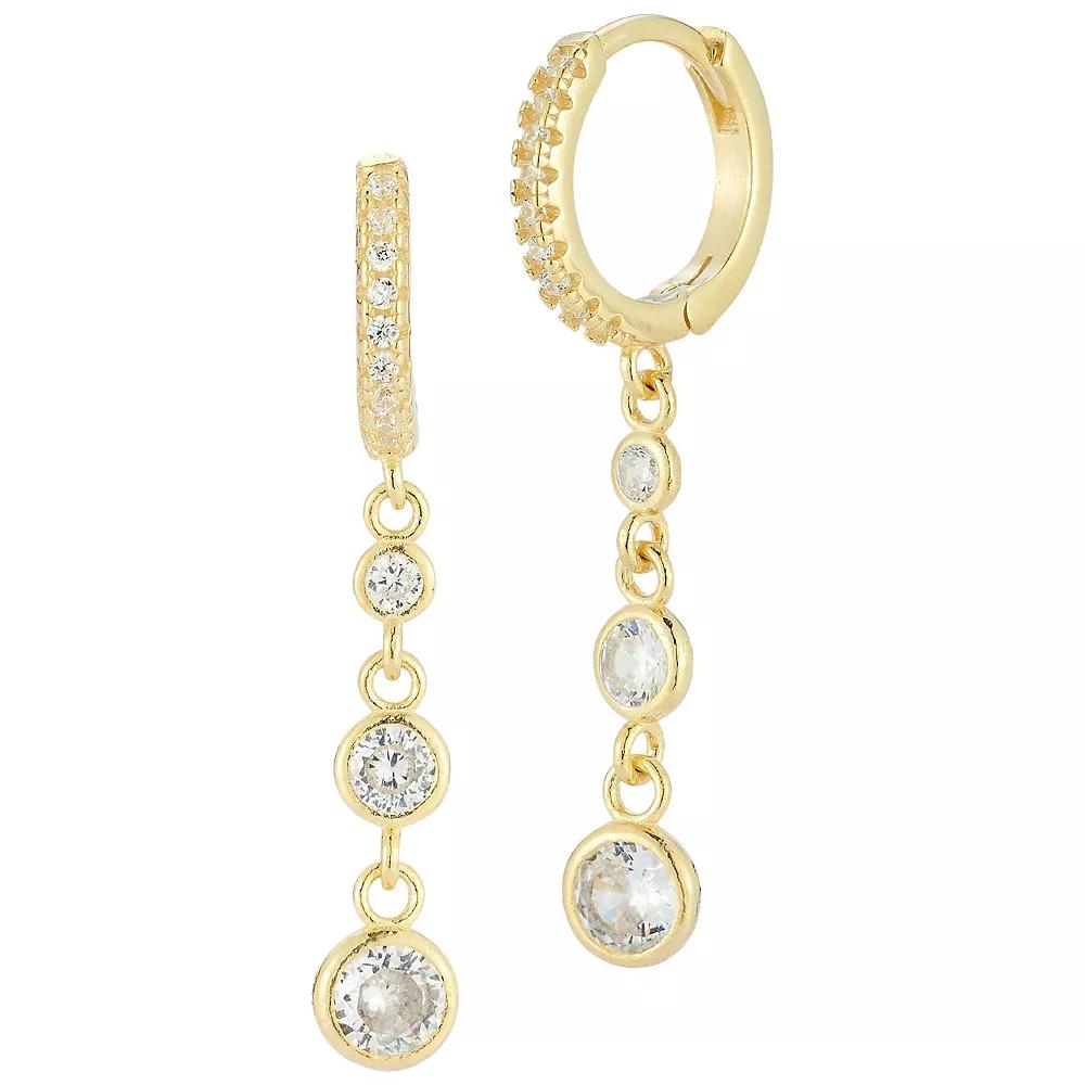 Sunkissed Sterling Sterling Silver Cubic Zirconia Drop Huggie Earrings, Women's, Gold Tone Product Image