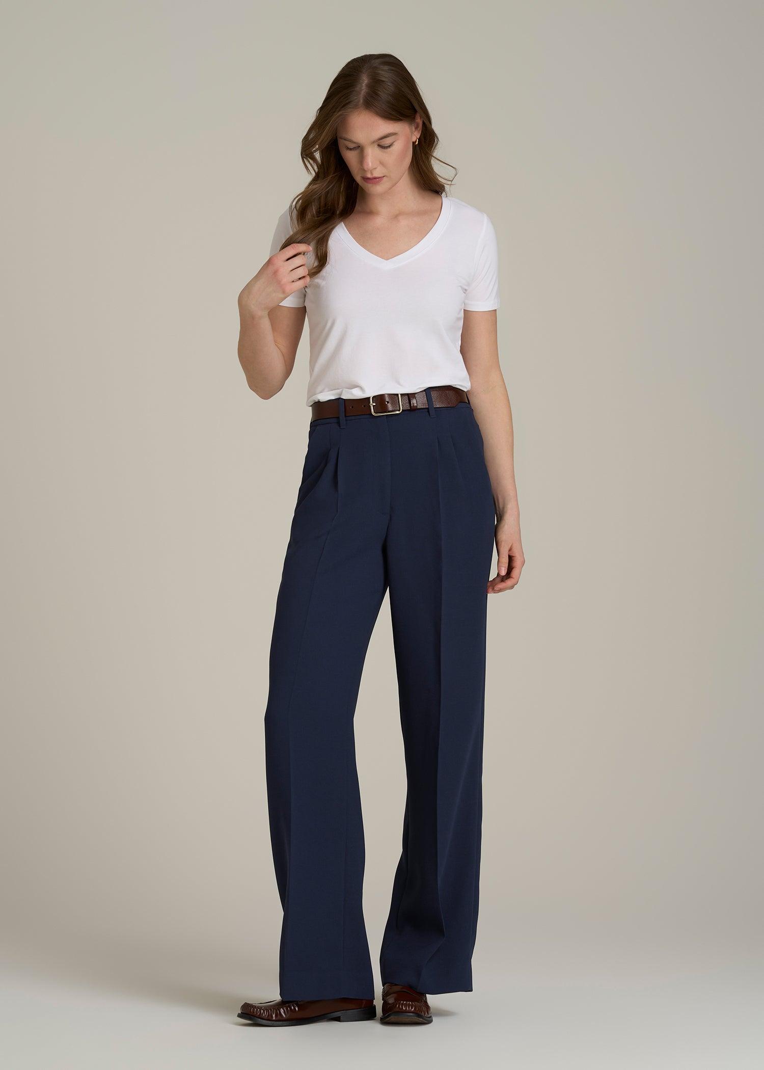 Wide Leg Pleated Dress Pants 2.0 for Tall Women in Navy Female Product Image