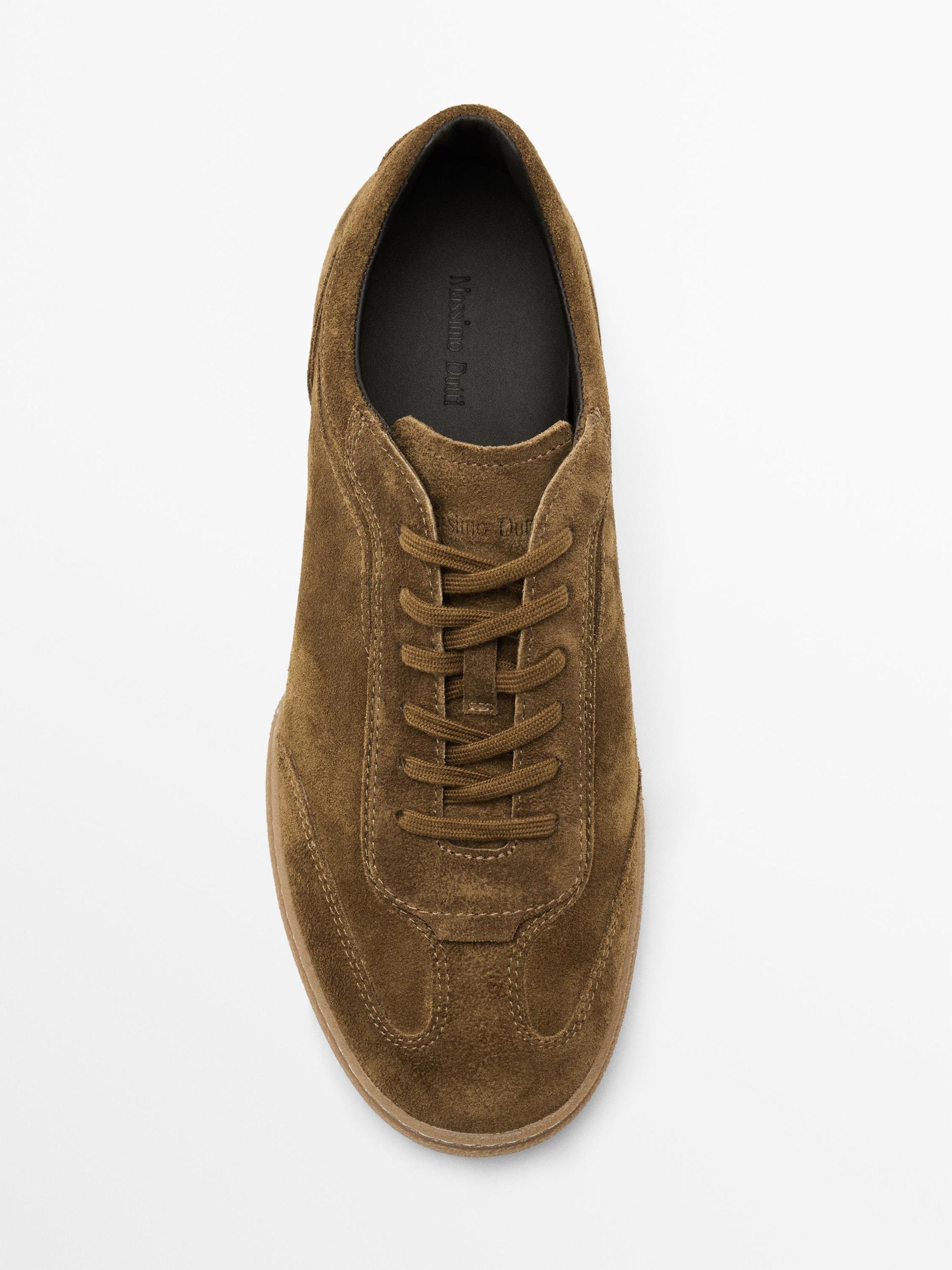 Split leather trainers with contrast soles Product Image