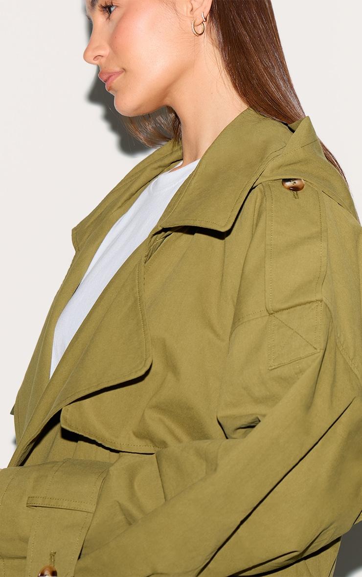 Khaki Woven Hooded Oversized Trench Coat Product Image