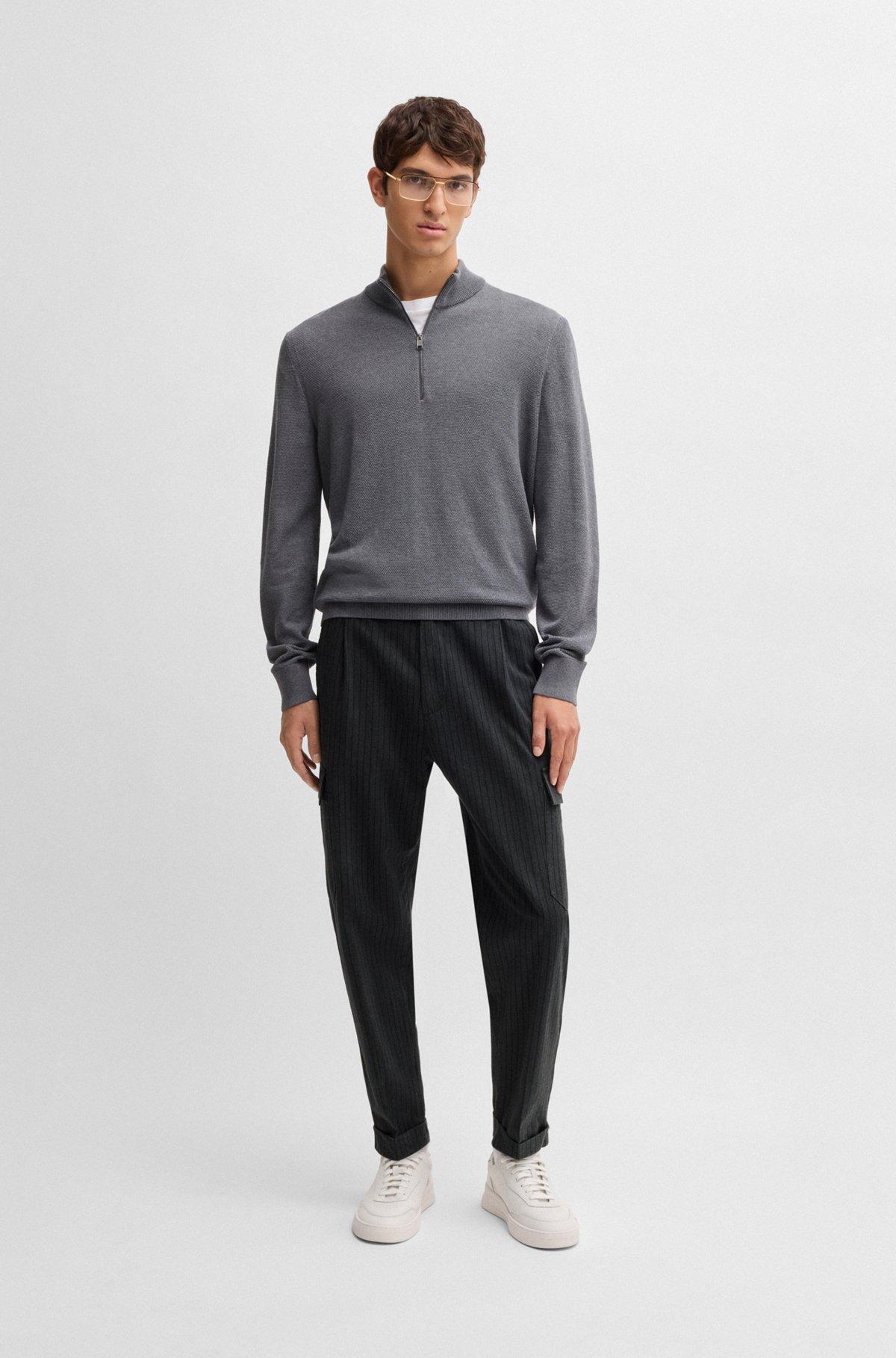Tapered-fit trousers in striped brushed cotton Product Image