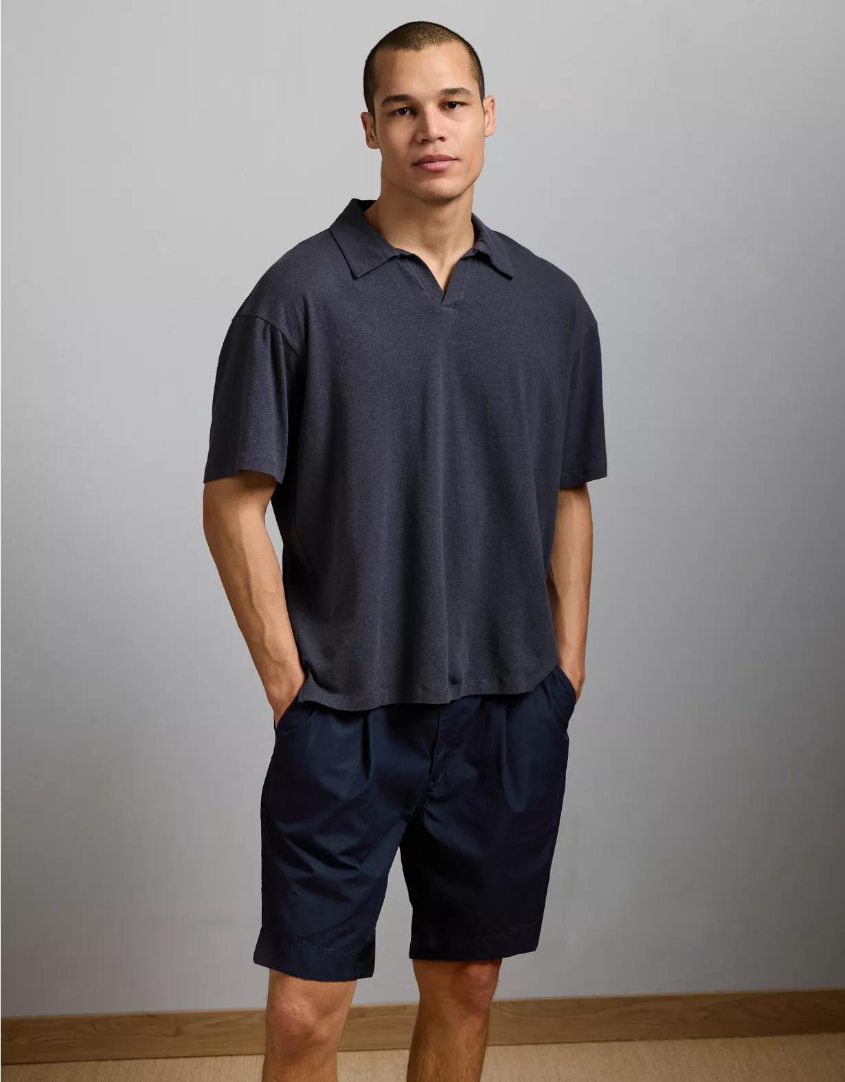 AE77 Premium Linen-Blend Polo Shirt Product Image