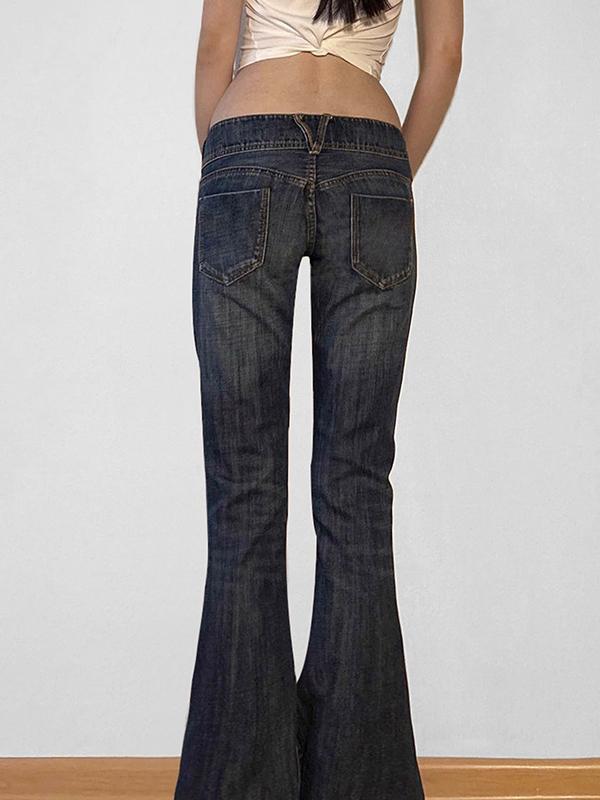 Aged Washed Low Rise Flare Jeans Product Image