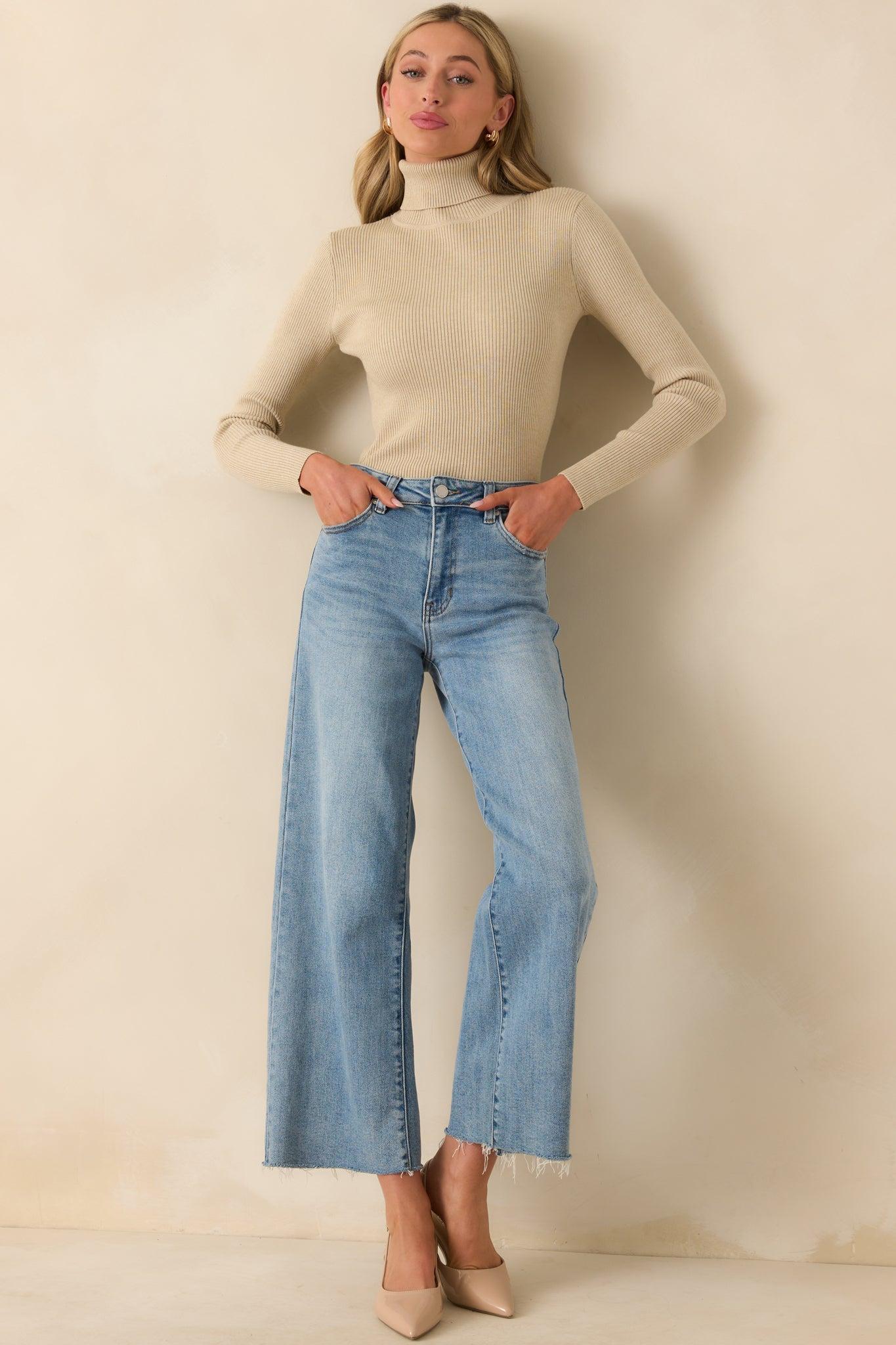 Let It Be Khaki Ribbed Long Sleeve Turtleneck Sweater Product Image