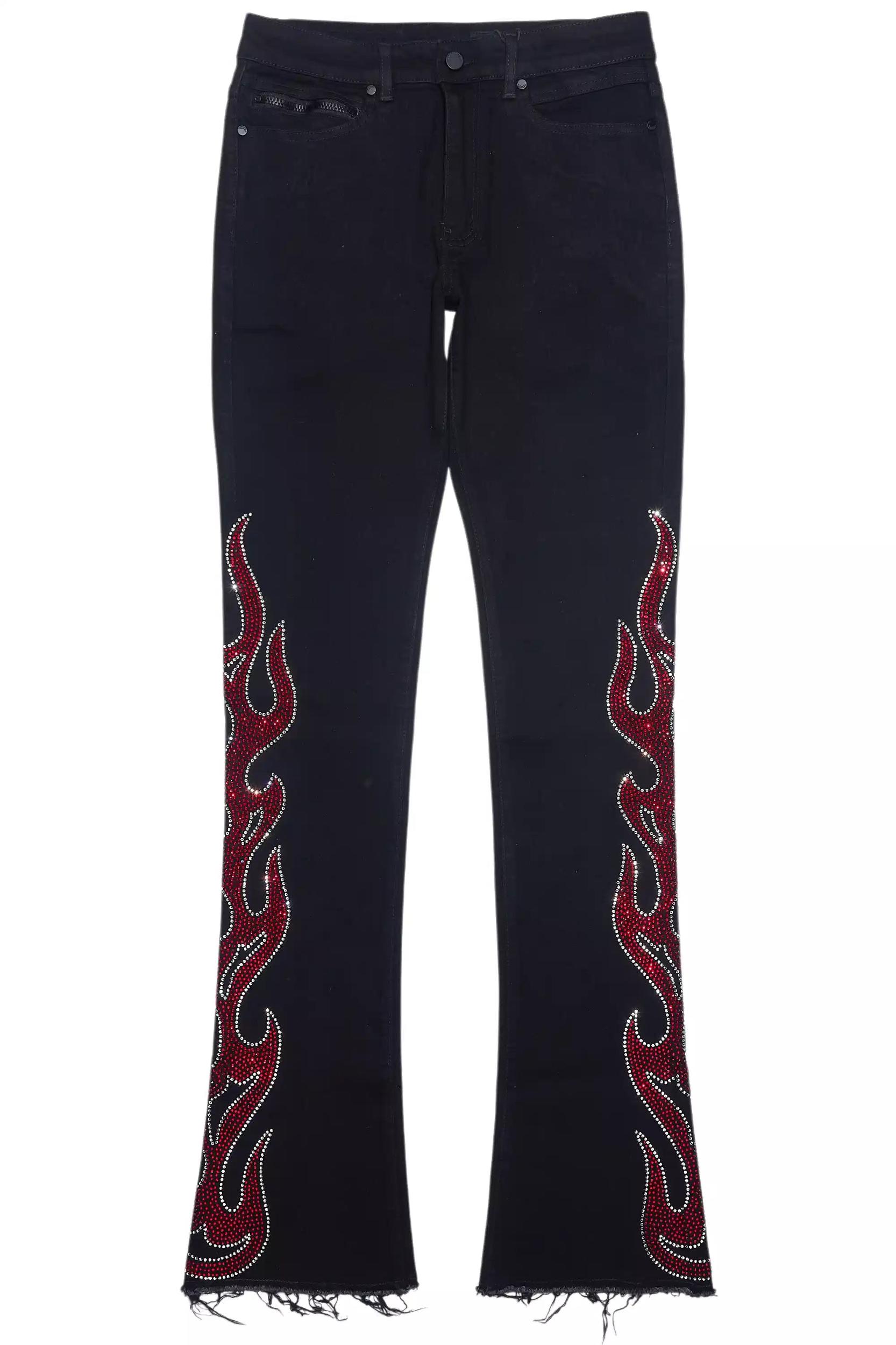 Sword Jet Black Rhinestone Stacked Flare Jean Male Product Image