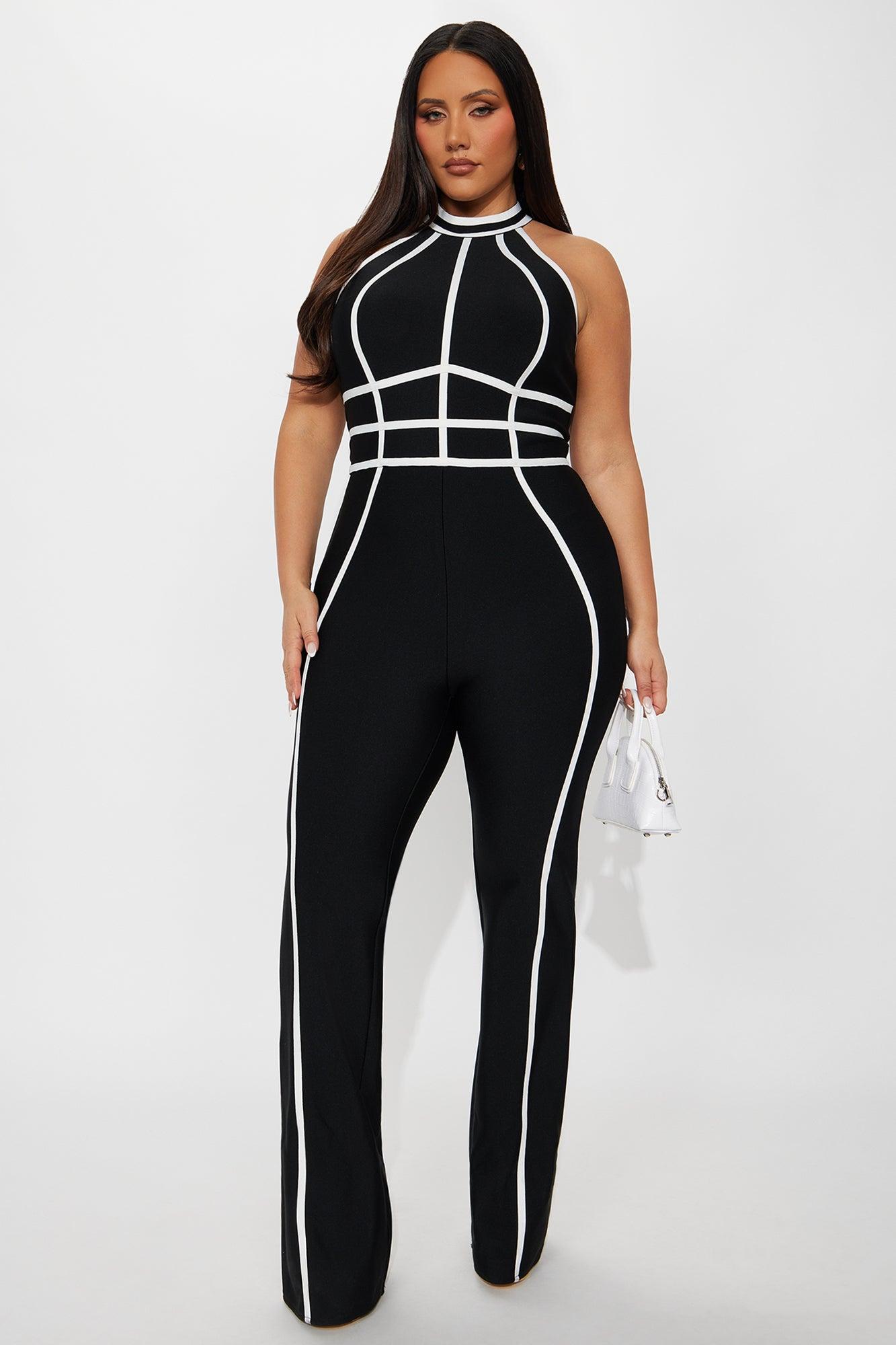 Marbella Bandage Flare Jumpsuit - Black/White Female Product Image