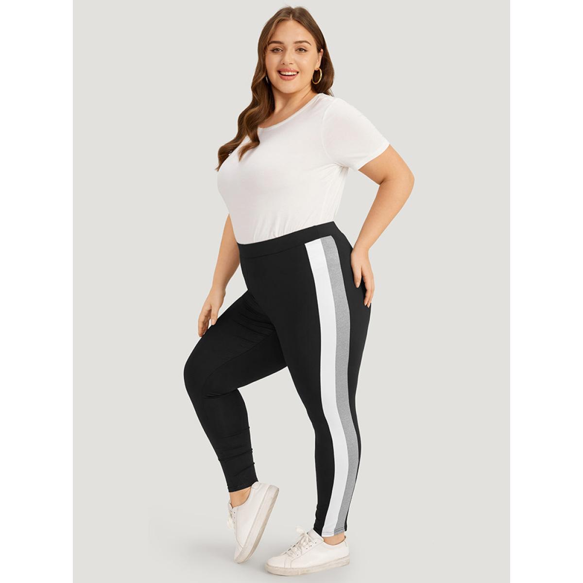 Plus Size Contrast Skinny Elastic Waist High Rise Leggings Women Multicolor Casual High stretch Skinny High Rise Dailywear Leggings BloomChic 18-20/2X Product Image