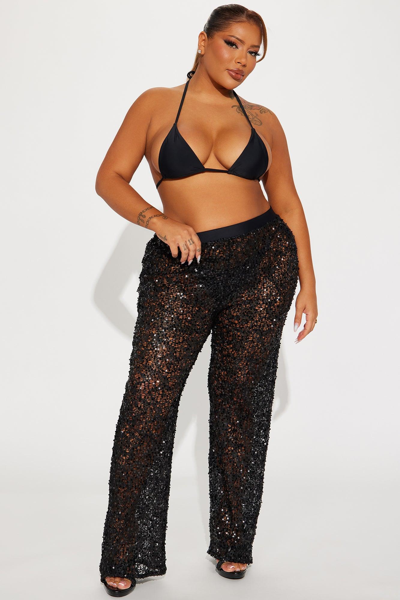 Serafina Sequin Crochet Cover Up Pants - Black Product Image