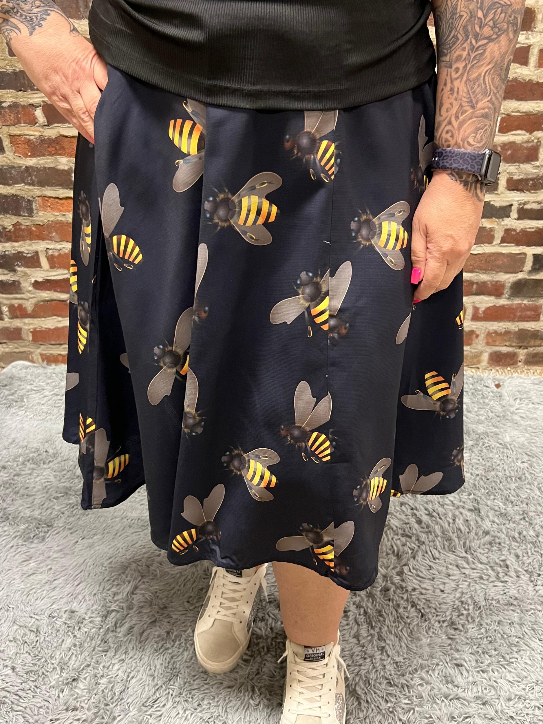 Bee Print Navy Swing Skirt Product Image