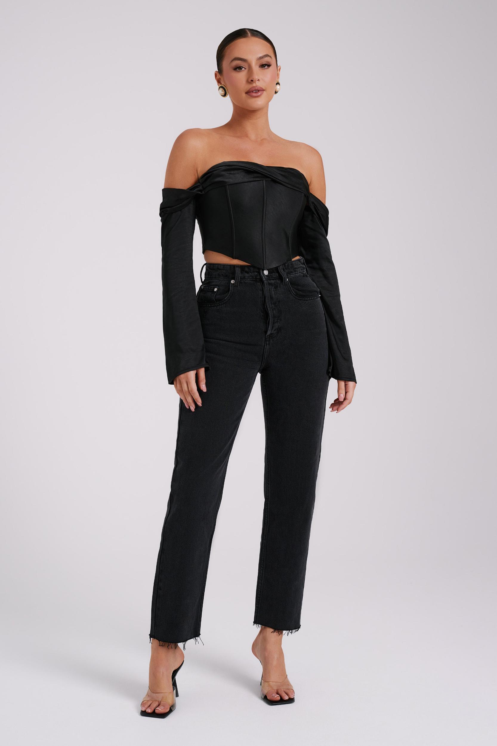 Giselle Satin Off Shoulder Top - Black Product Image