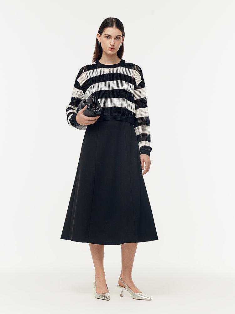 Triacetate Knit Vest Dress And Stripe Open-Knit Sweater Two-Piece Set Product Image