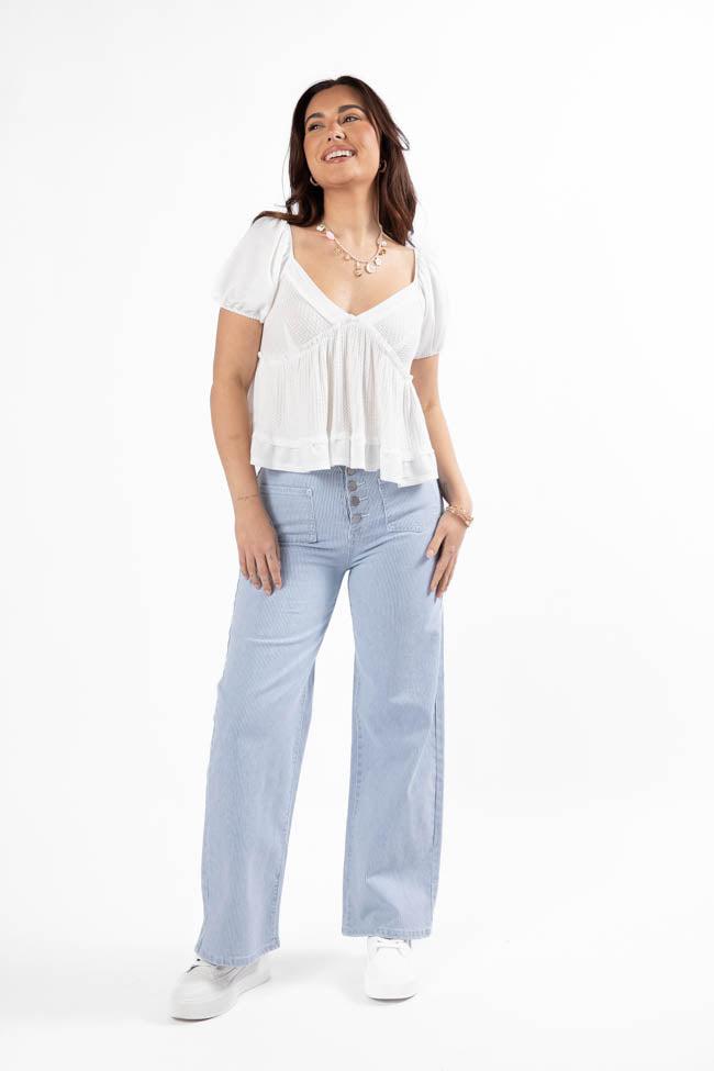 What I Thought Ivory V-Neck Waffle Knit Short Sleeve Top FINAL SALE Product Image