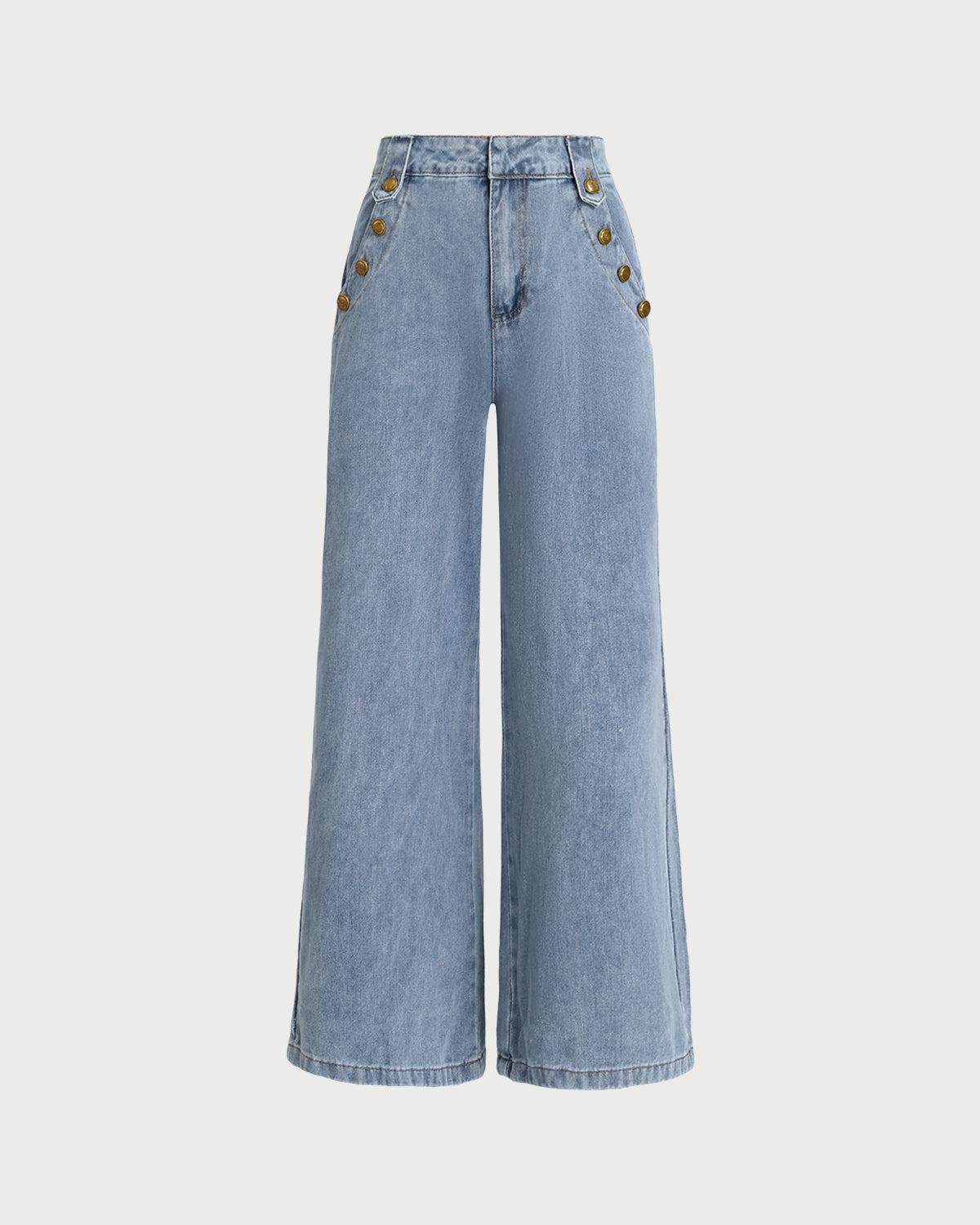 Blue Button Flared Jeans Product Image