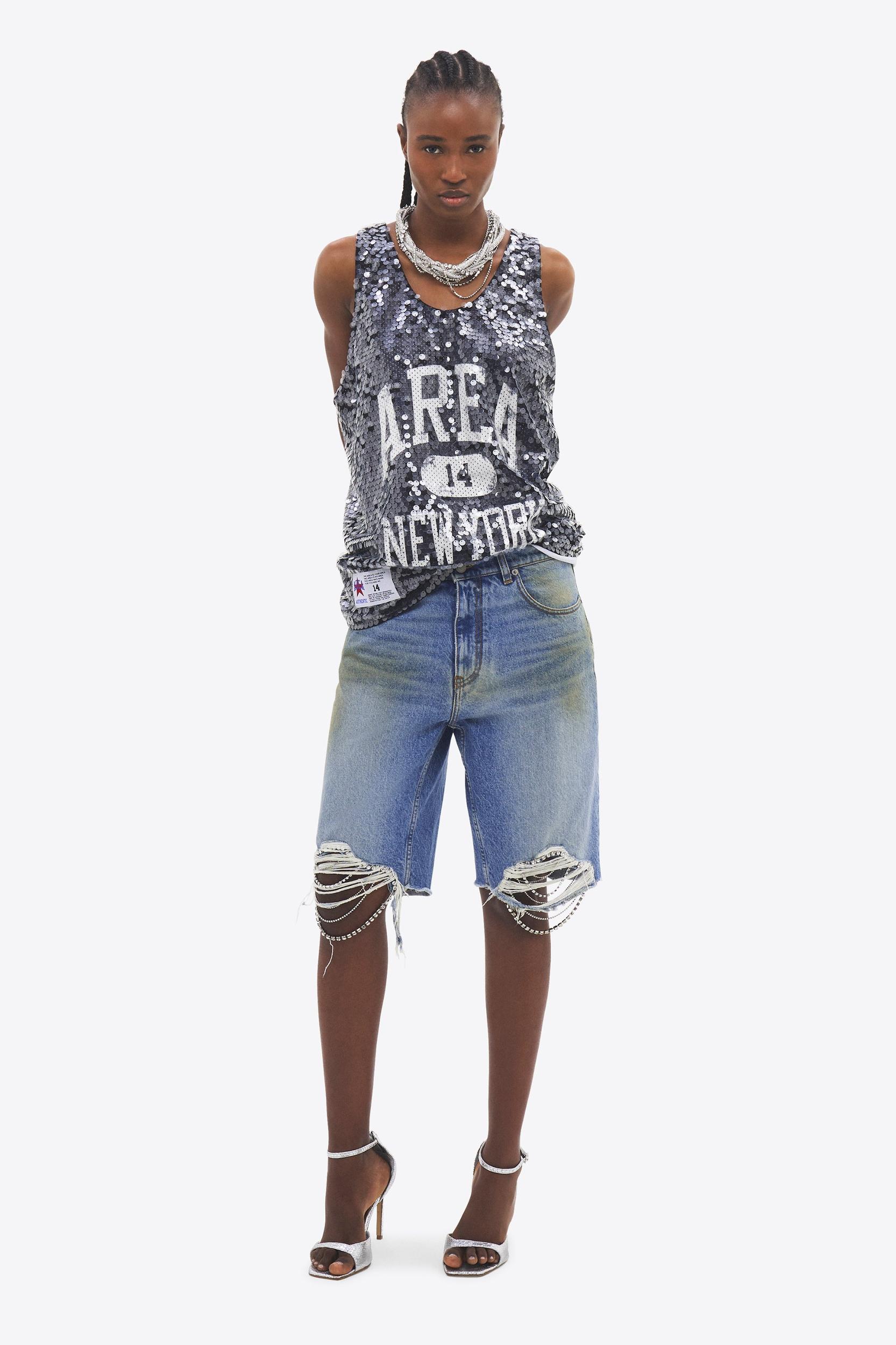 Crystal Fray Denim Mini Skirt Product Image