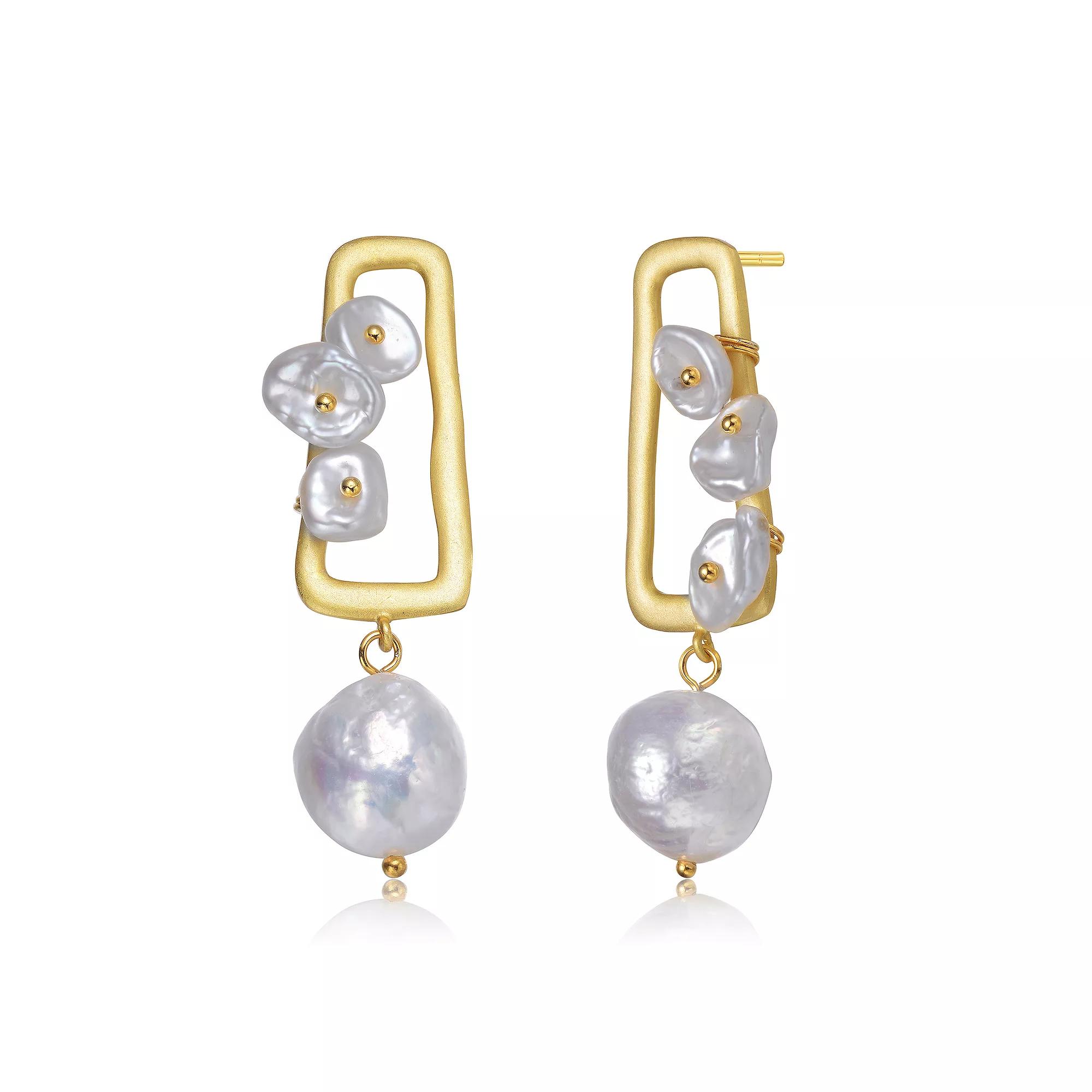 14k Gold Over Silver Freshwater Cultured Pearl Cluster Drop Earrings, Womens, Gold Tone Product Image