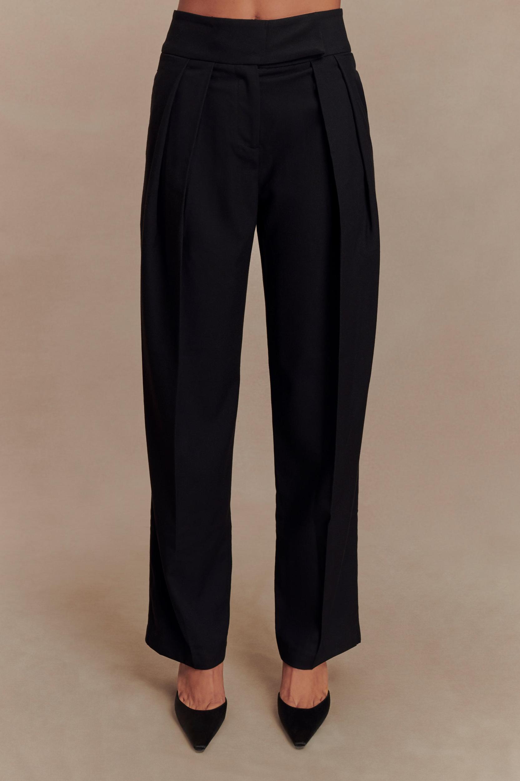 Penelope Pleated High Waisted Pants - Black Product Image