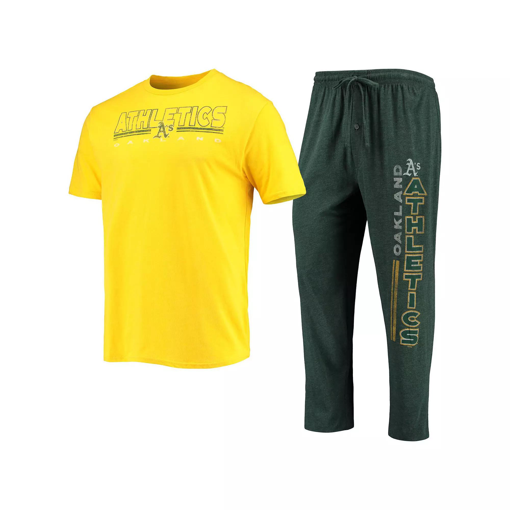Men's Concepts Sport Green/Gold Oakland Athletics Meter T-Shirt and Pants Sleep Set, Size: 4XL Product Image