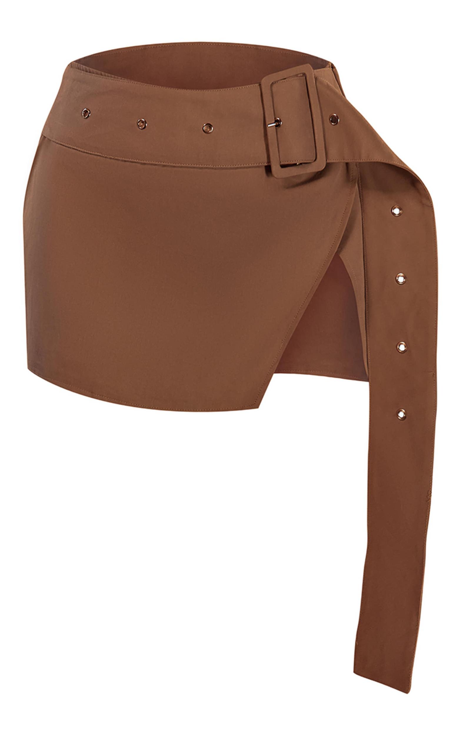 PLT Label Taupe Belt Detail Wrap Mini Skirt Product Image