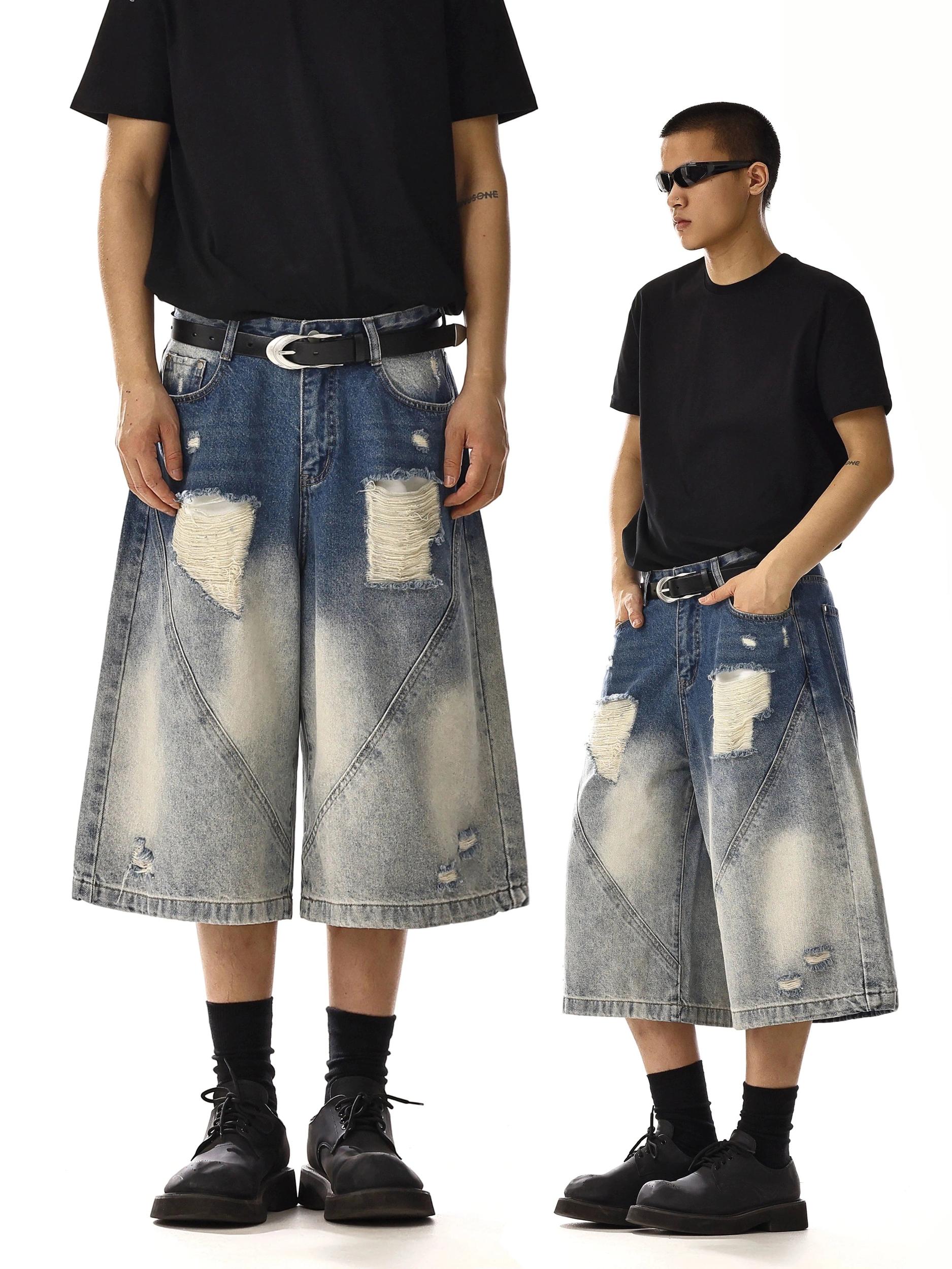 RT No. 18121 DISTRESSED GRADIENT DENIM SHORTS Product Image