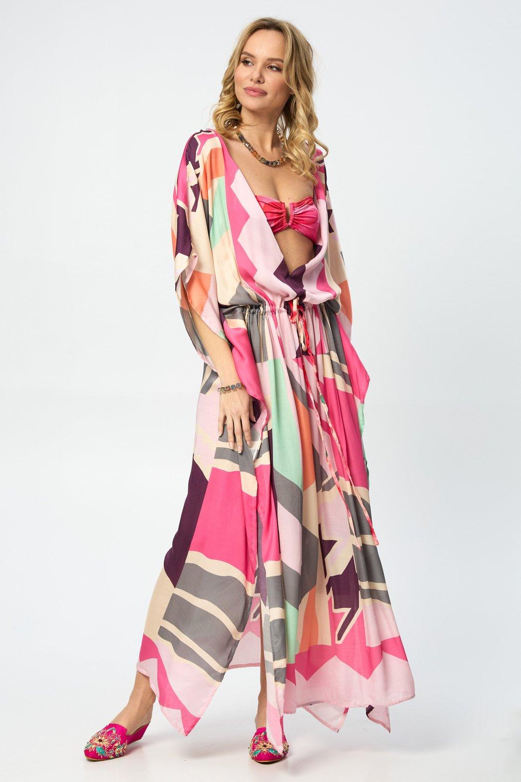 Multicolored Geo Tie Waist Keyhole Kaftan Product Image