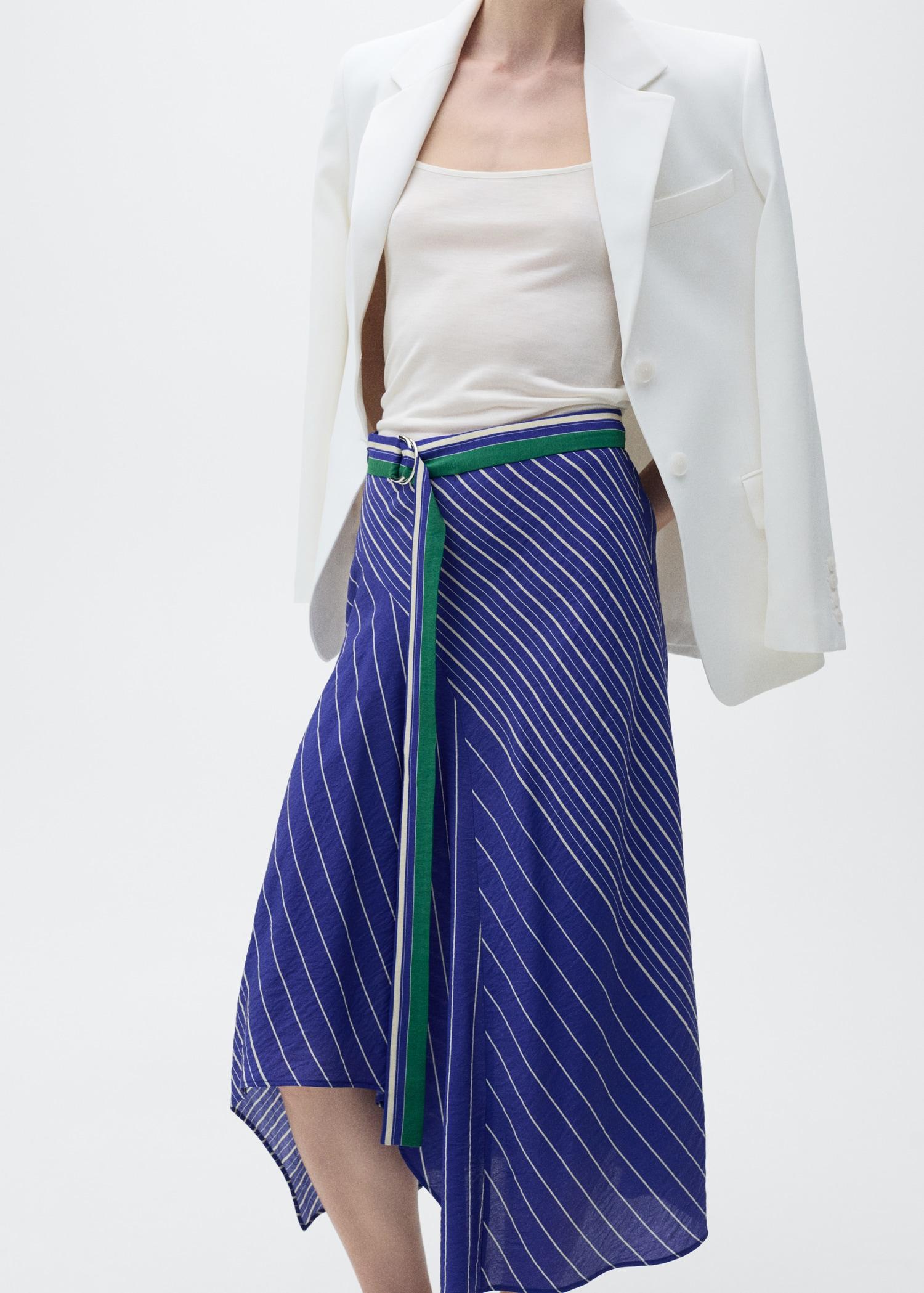 Striped midi-skirt with belt - Women | MANGO USA Product Image