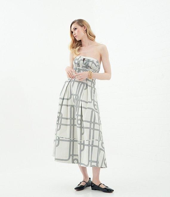 Le' AL.X Knot Print Woven Ruched Straight Keyhole Neck Spaghetti Strap A-Line Midi Coordinating Dress Product Image